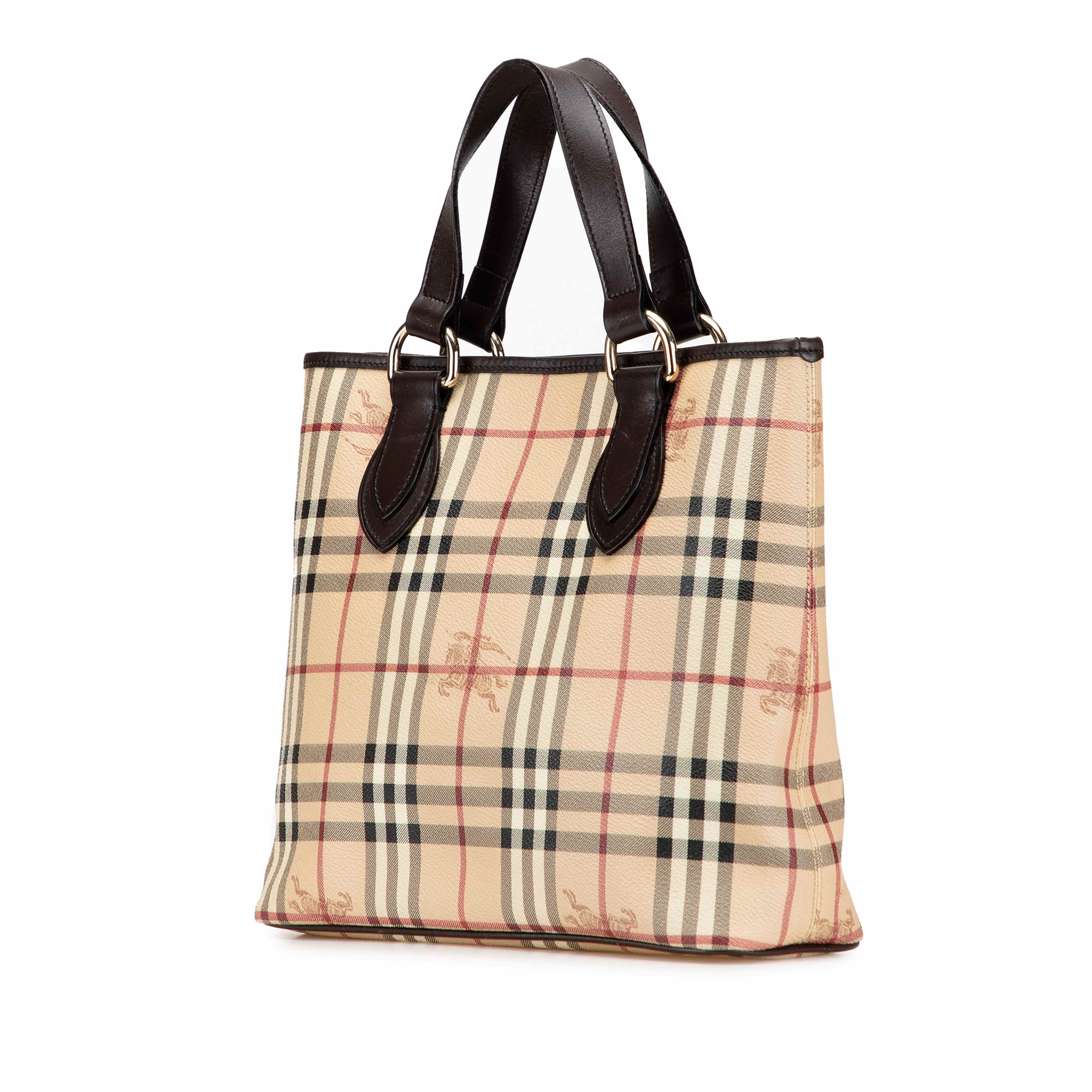 Burberry Haymarket Check Coated Canvas Tote, från Luxclusif, i färgen beige. Klicka för att öppna bilden i stort format