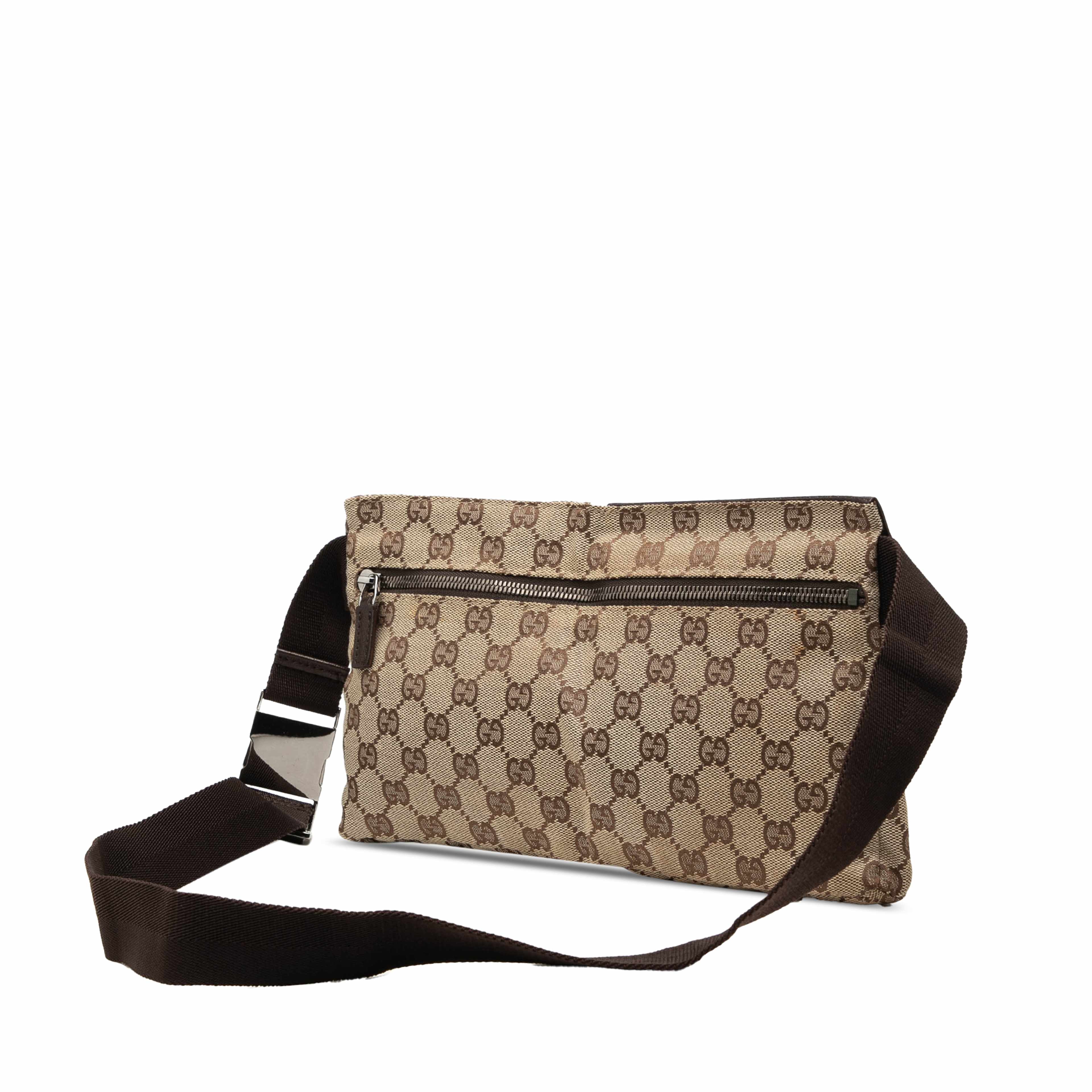 Gucci Gg Canvas Double Pocket Belt Bag, från Luxclusif, i färgen beige. Klicka för att öppna bilden i stort format