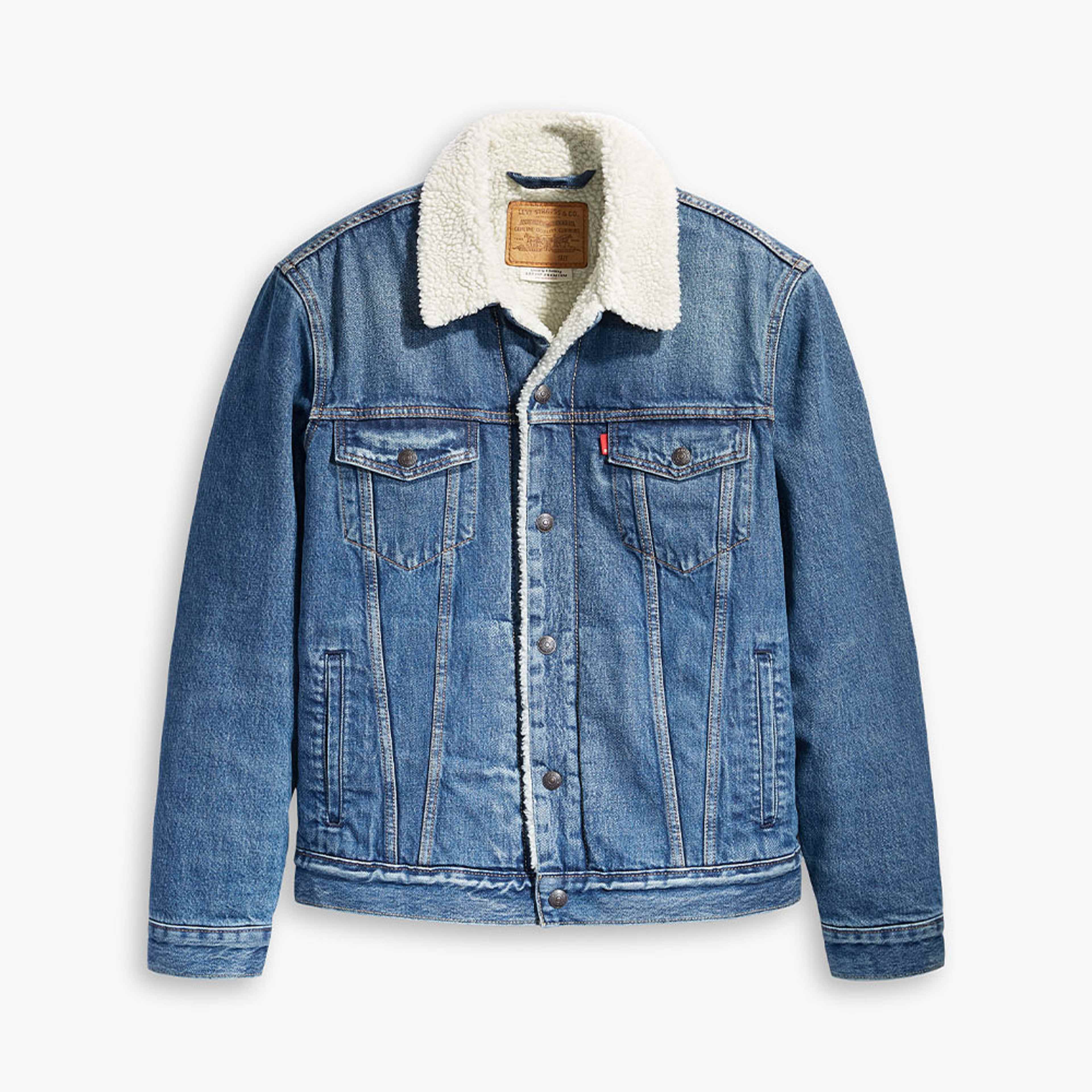 Type 3 Sherpa Trucker, från Levi's, i färgen Med Indigo - Worn In. Klicka för att öppna bilden i stort format