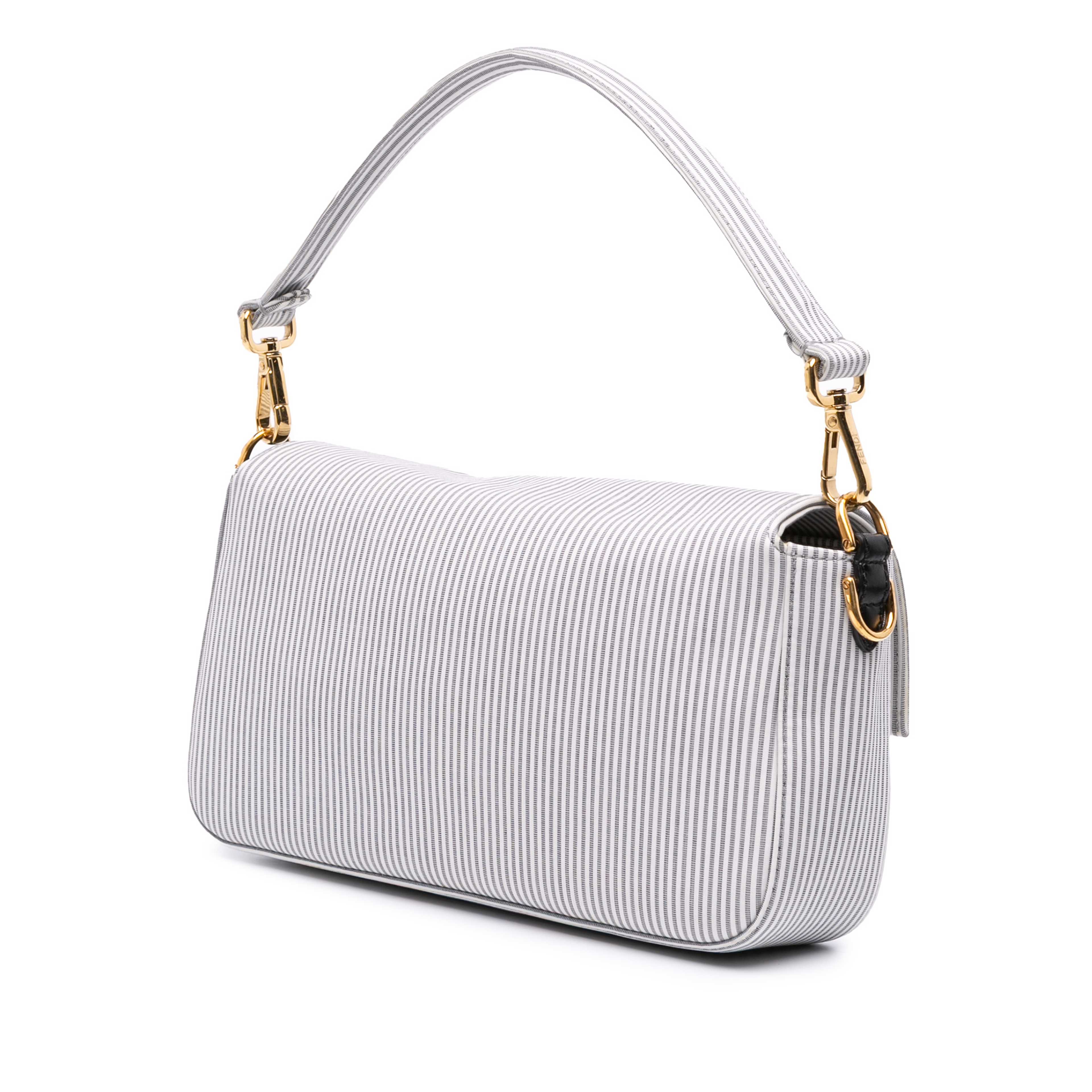Fendi Medium Striped Canvas Baguette Satchel, från Luxclusif, i färgen white. Klicka för att öppna bilden i stort format