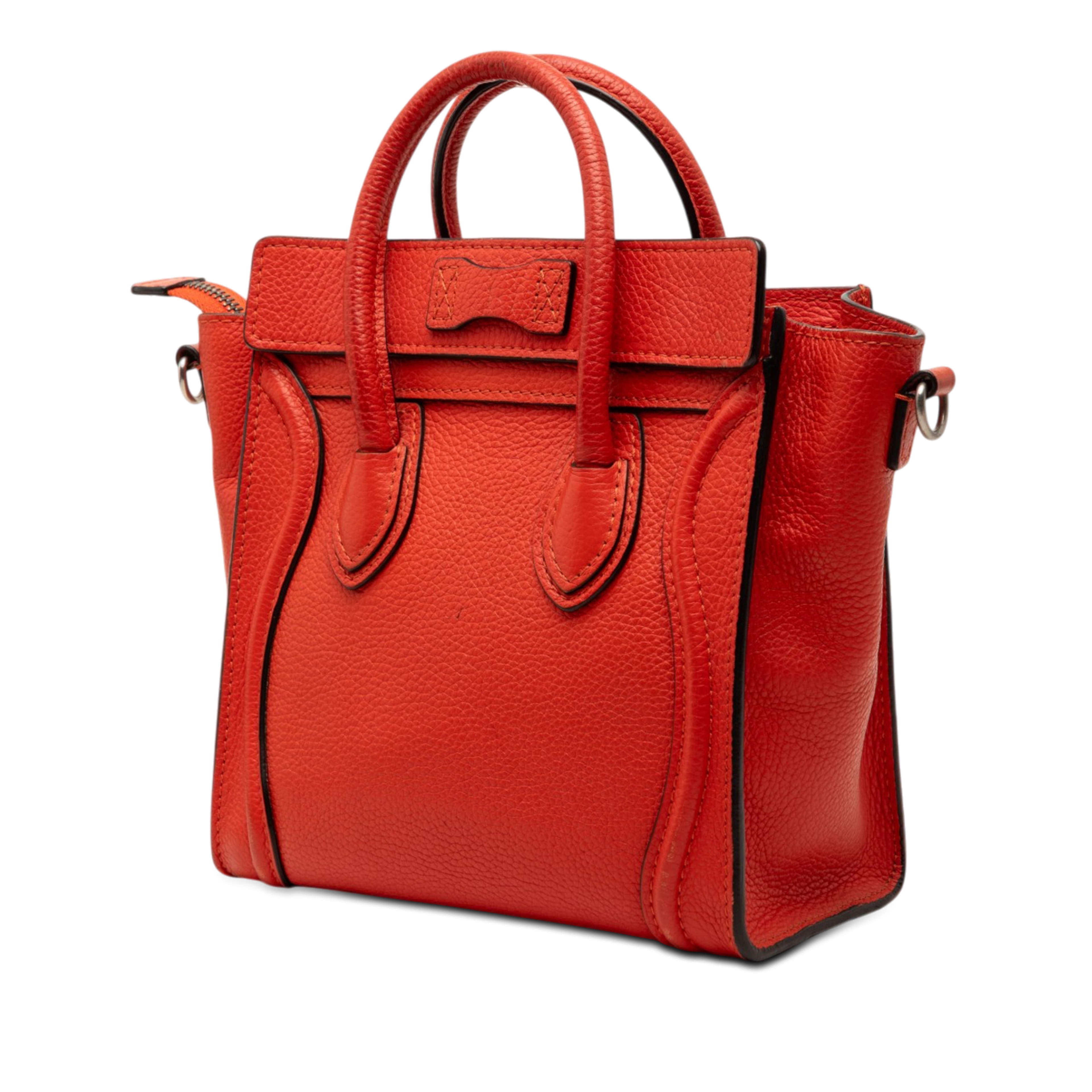 Celine Nano Leather Luggage Tote, från Luxclusif, i färgen orange. Klicka för att öppna bilden i stort format
