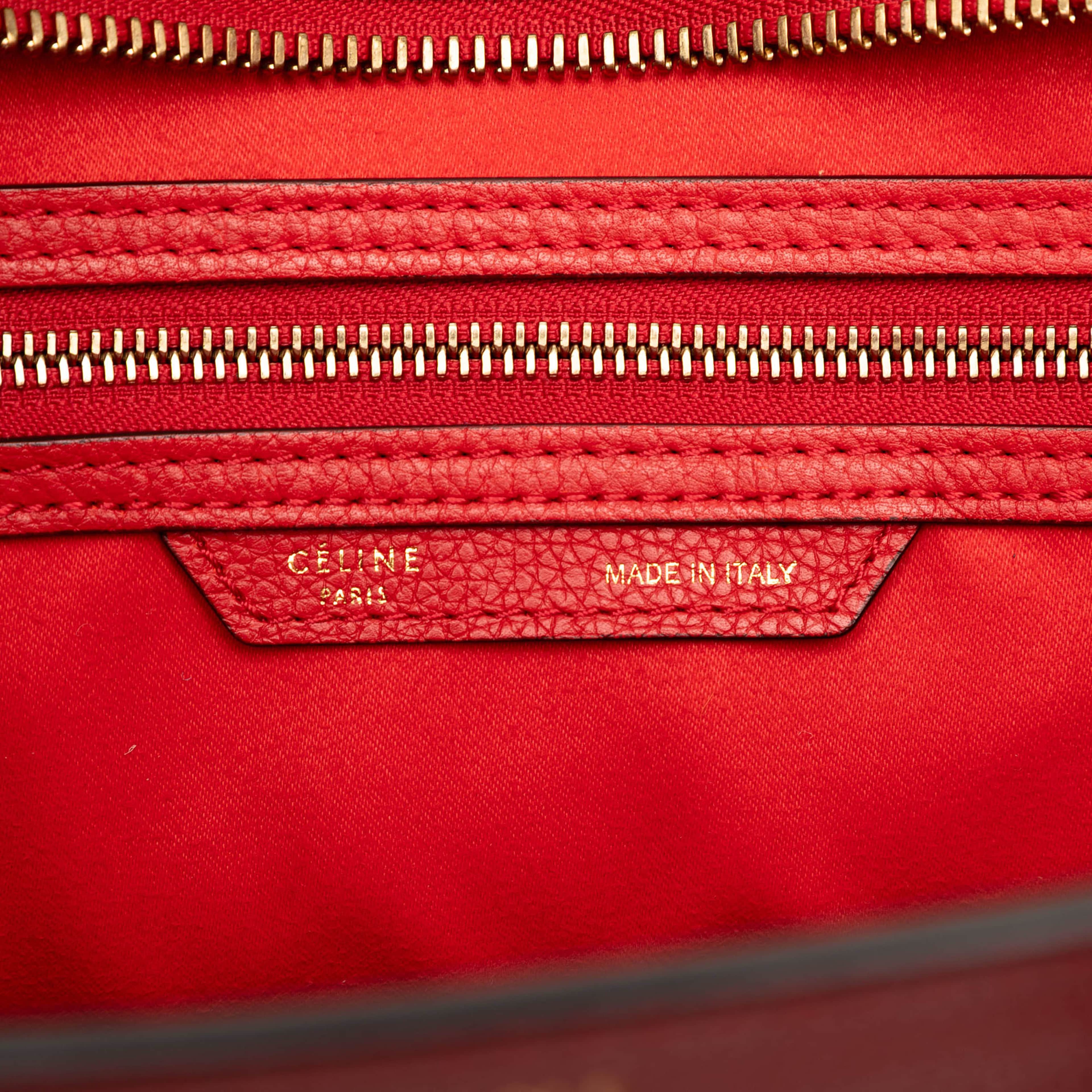 Celine Mini Leather Luggage Tote, från Luxclusif, i färgen red. Klicka för att öppna bilden i stort format