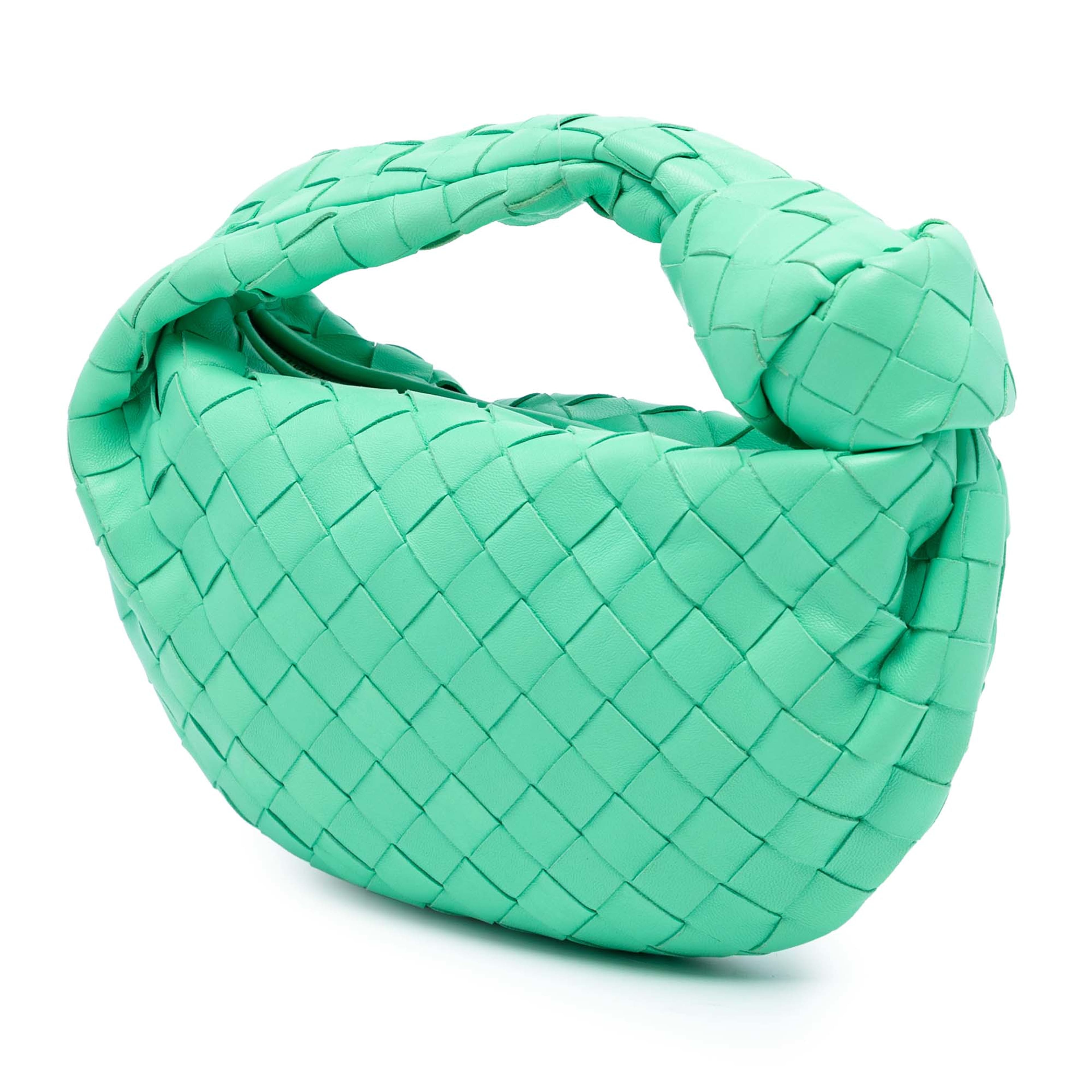 Bottega Veneta Mini Nappa Intrecciato Jodie, från Luxclusif, i färgen light green. Klicka för att öppna bilden i stort format