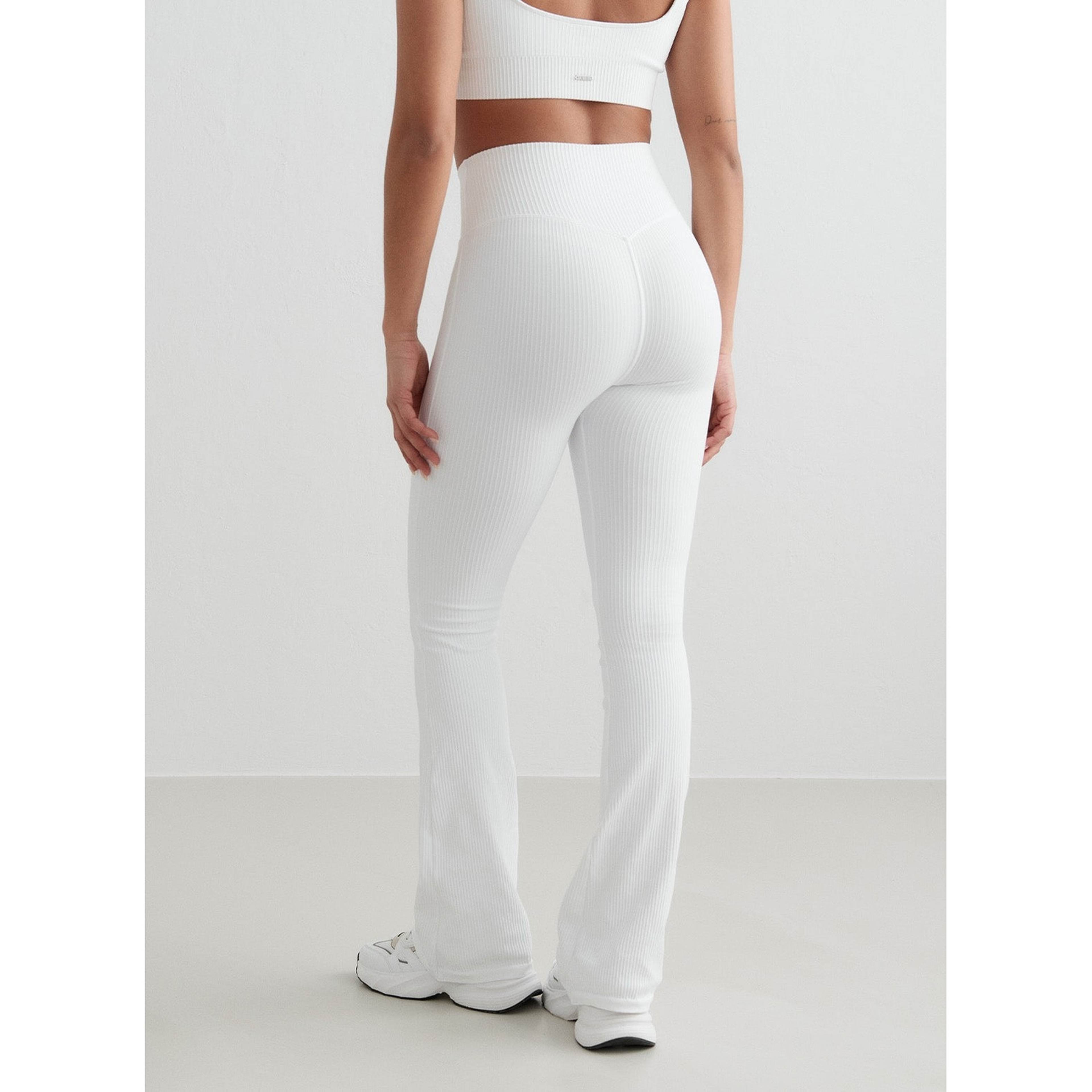 White Ribbed Seamless Flare Tights