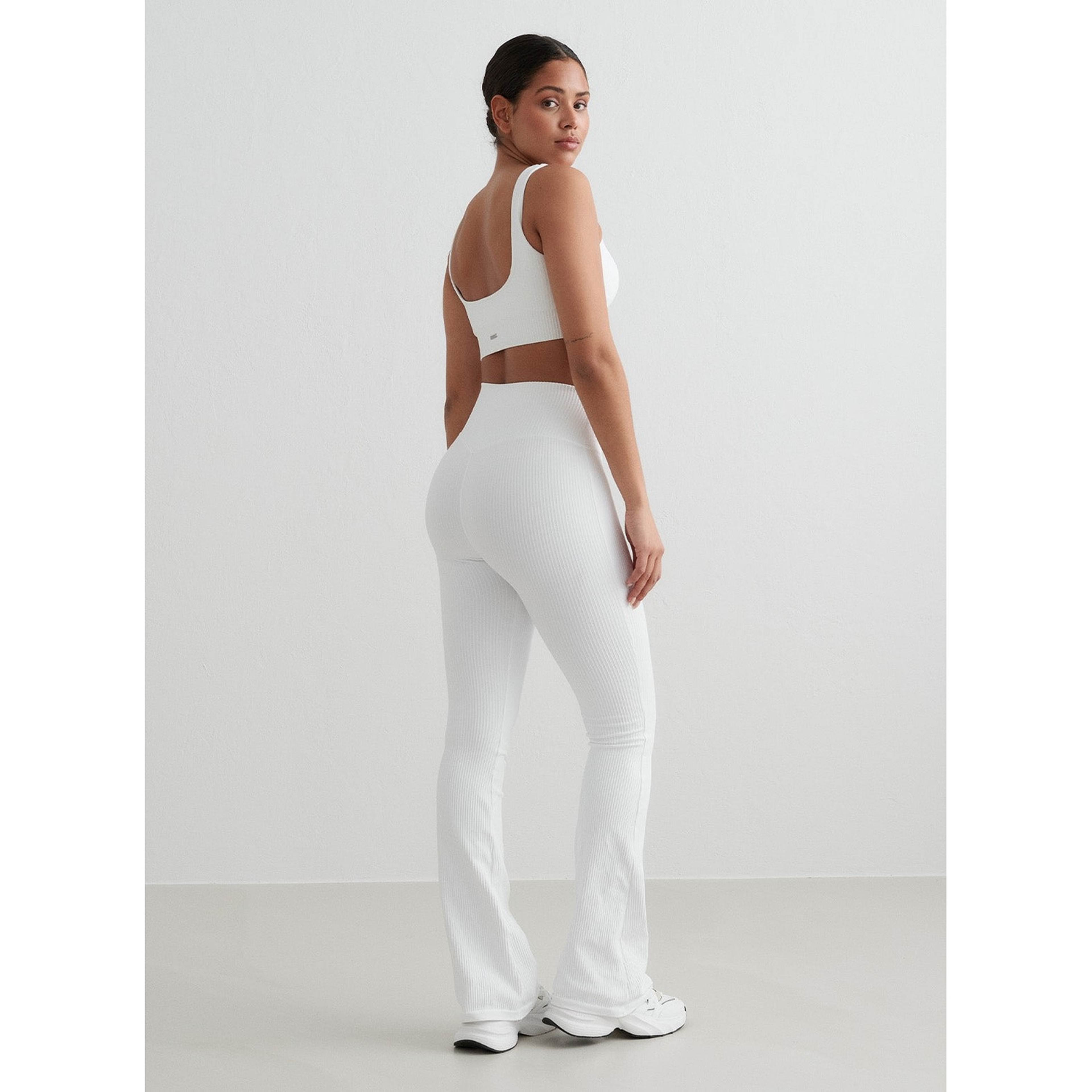 White Ribbed Seamless Flare Tights