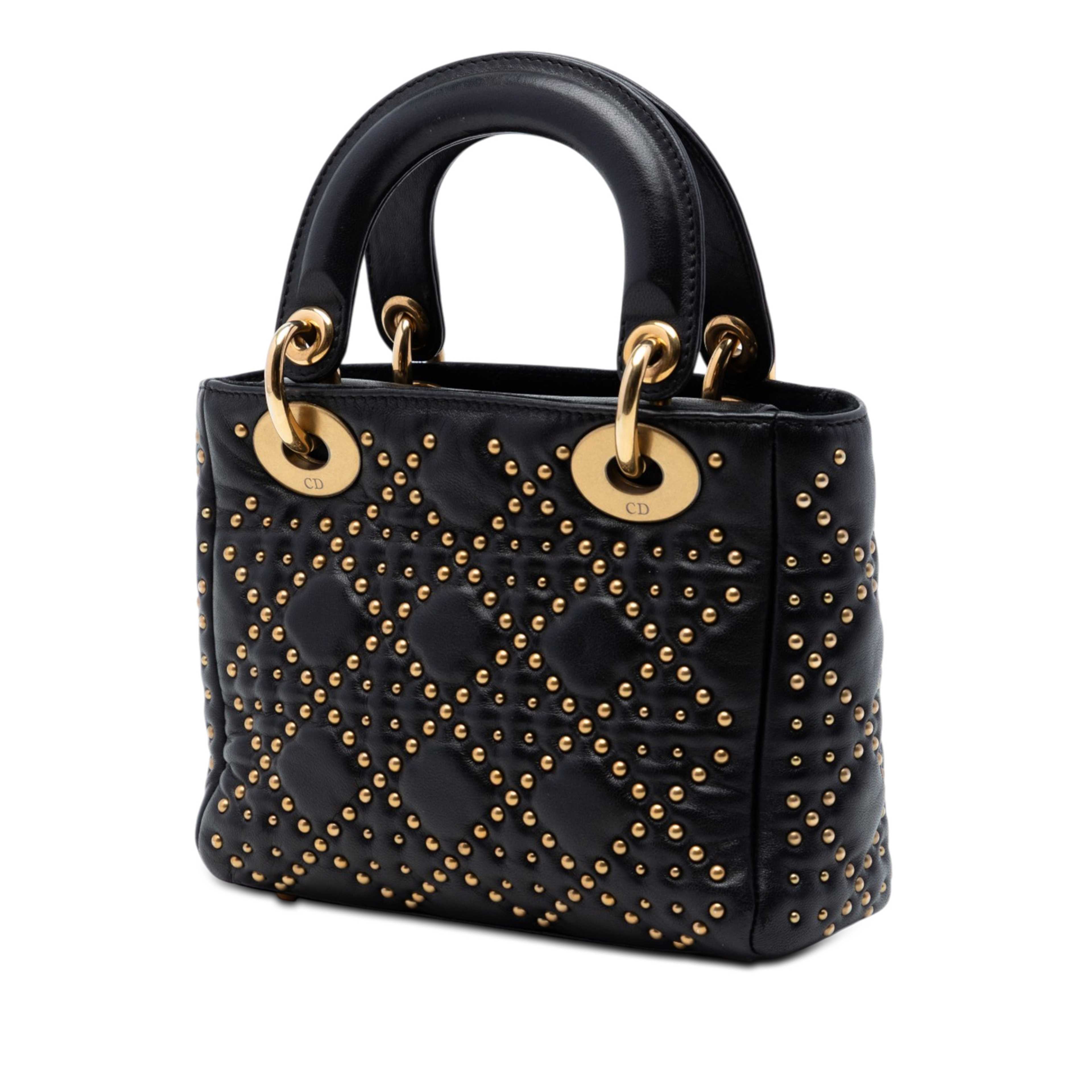 Dior Mini Lambskin Cannage Studded Supple Lady Dior, från Luxclusif, i färgen svart. Klicka för att öppna bilden i stort format