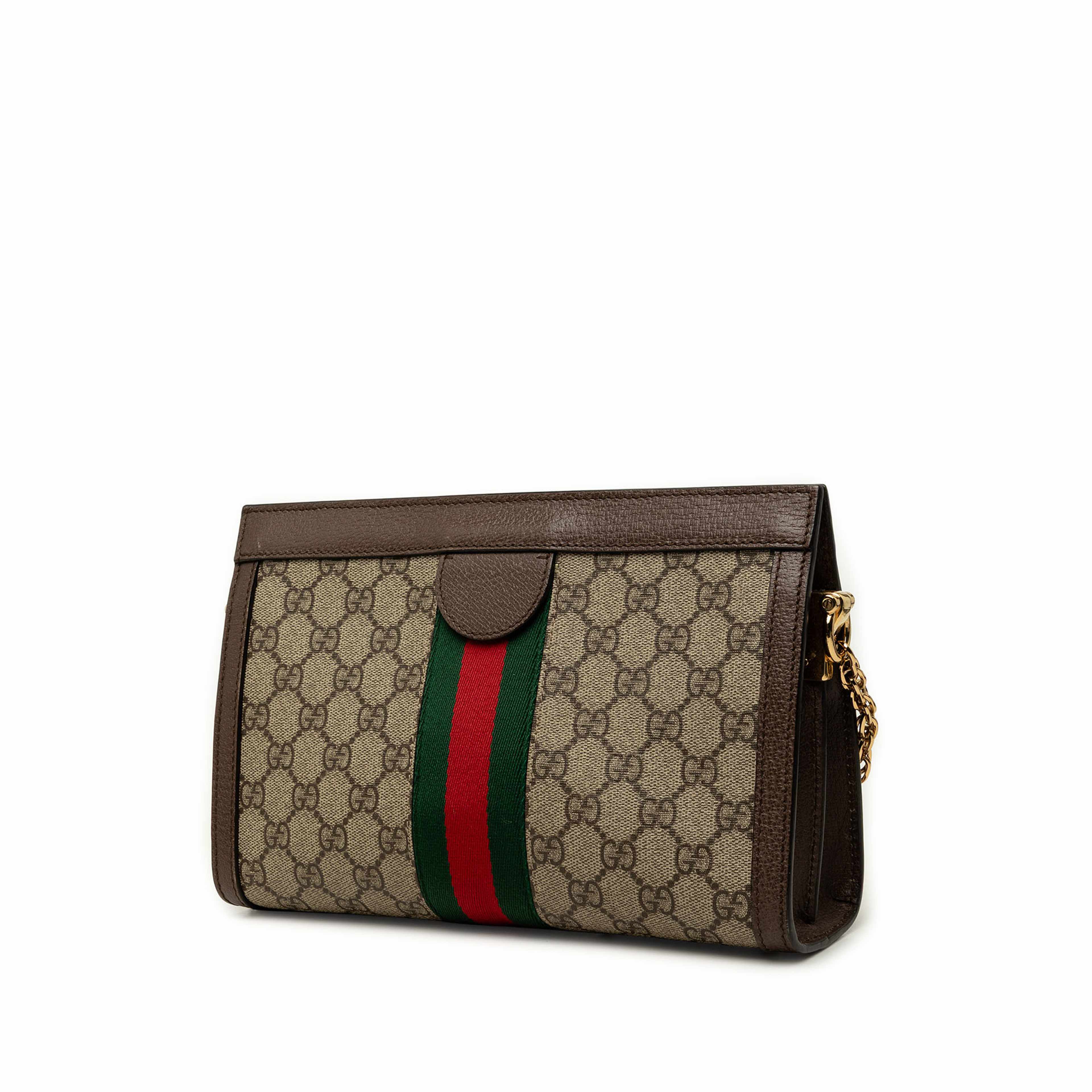 Gucci Small Gg Supreme Web Ophidia Chain Crossbody, från Luxclusif, i färgen beige. Klicka för att öppna bilden i stort format