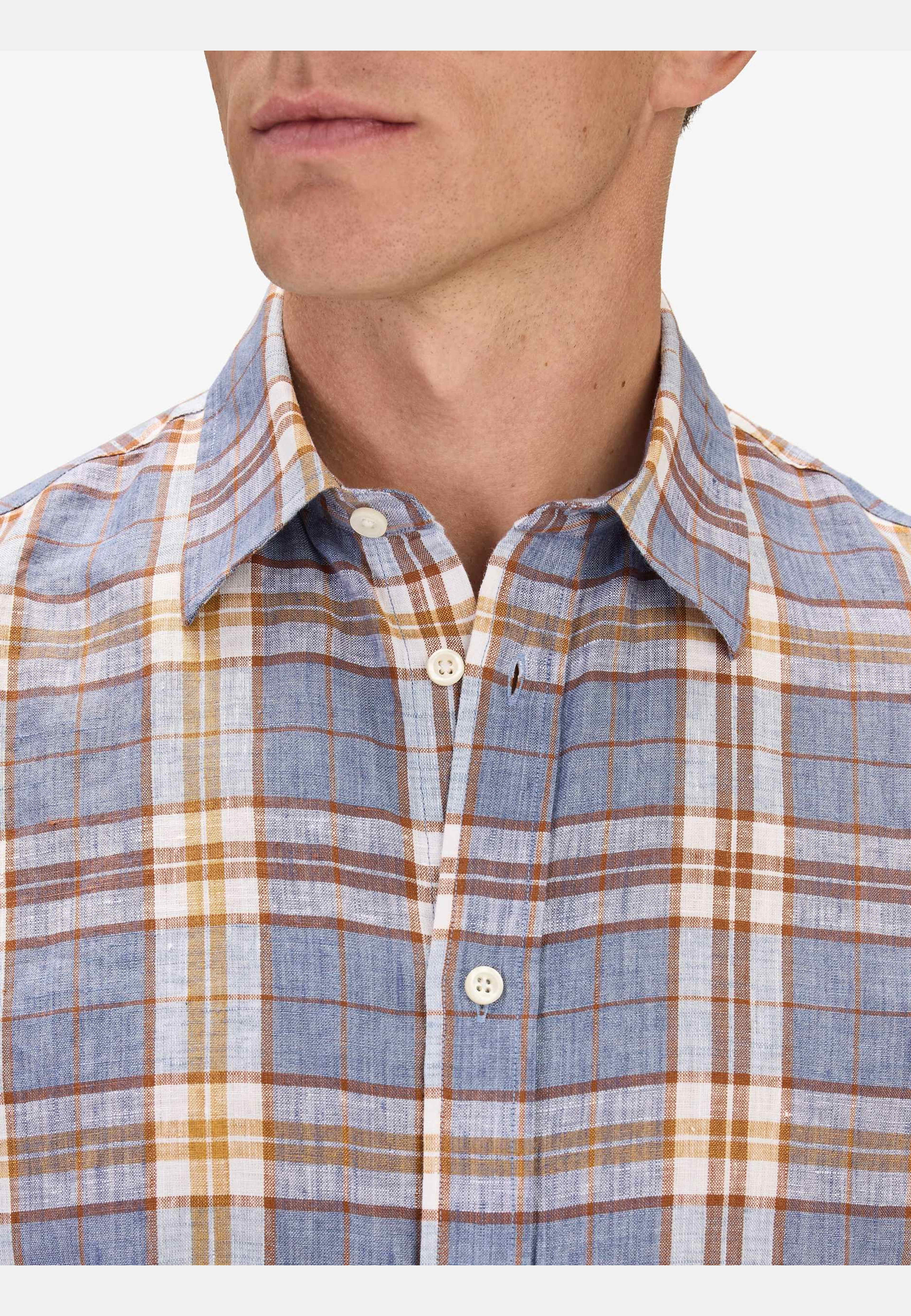 Checked Casual Linen Shirt (remy), från John Henric, i färgen blue. Klicka för att öppna bilden i stort format