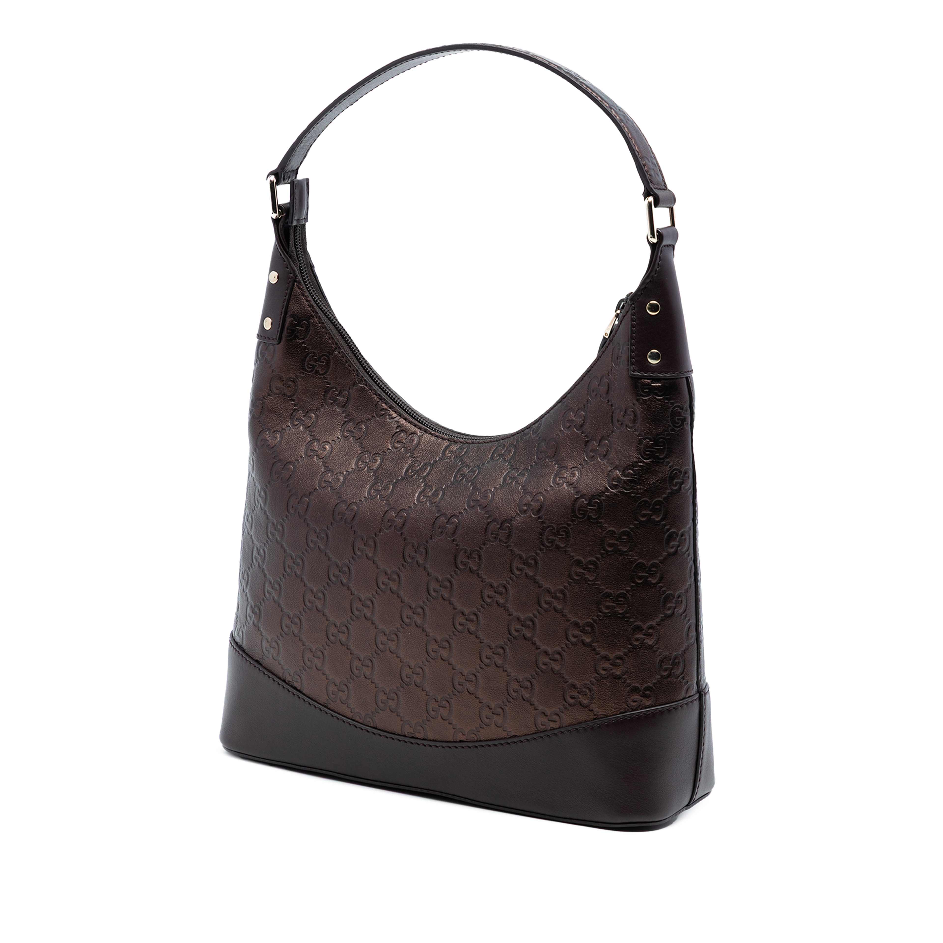 Gucci Metallic Guccissima Shoulder Bag, från Luxclusif, i färgen dark brown. Klicka för att öppna bilden i stort format