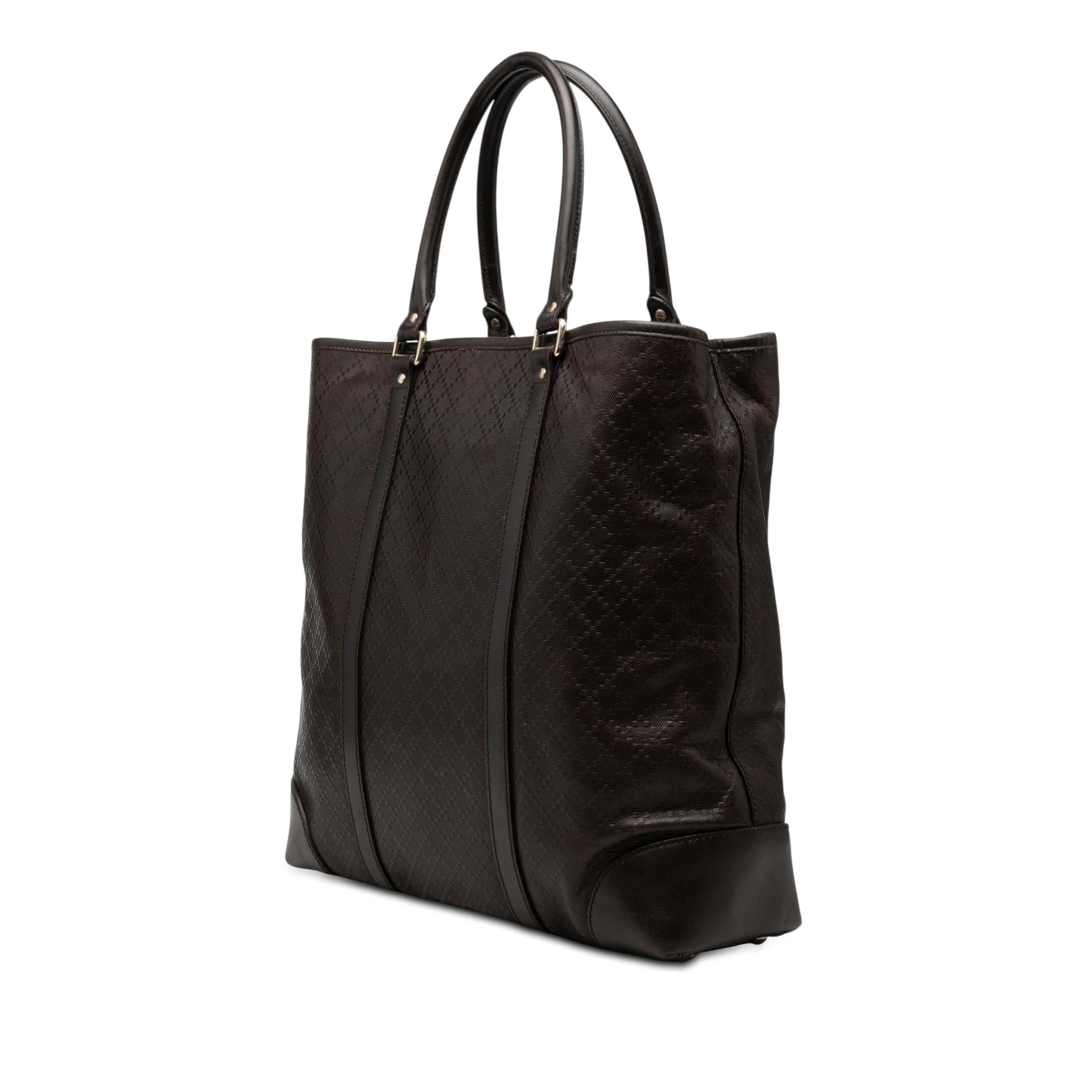 Gucci Diamante Leather Hilary Lux Joy Vertical Tote, från Luxclusif, i färgen dark brown. Klicka för att öppna bilden i stort format
