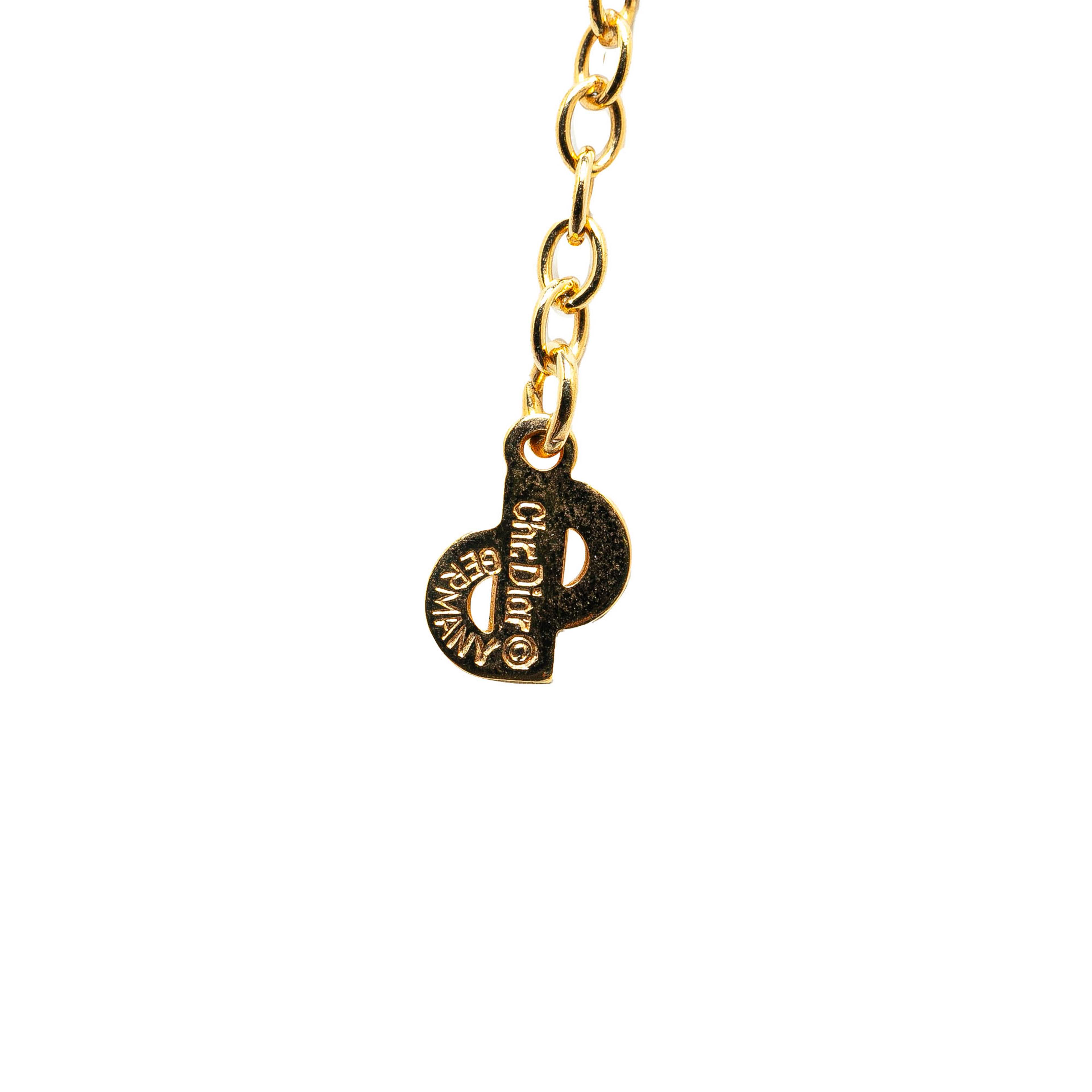 Dior Gold Plated Cd Logo Rhinestones Pendant Necklace