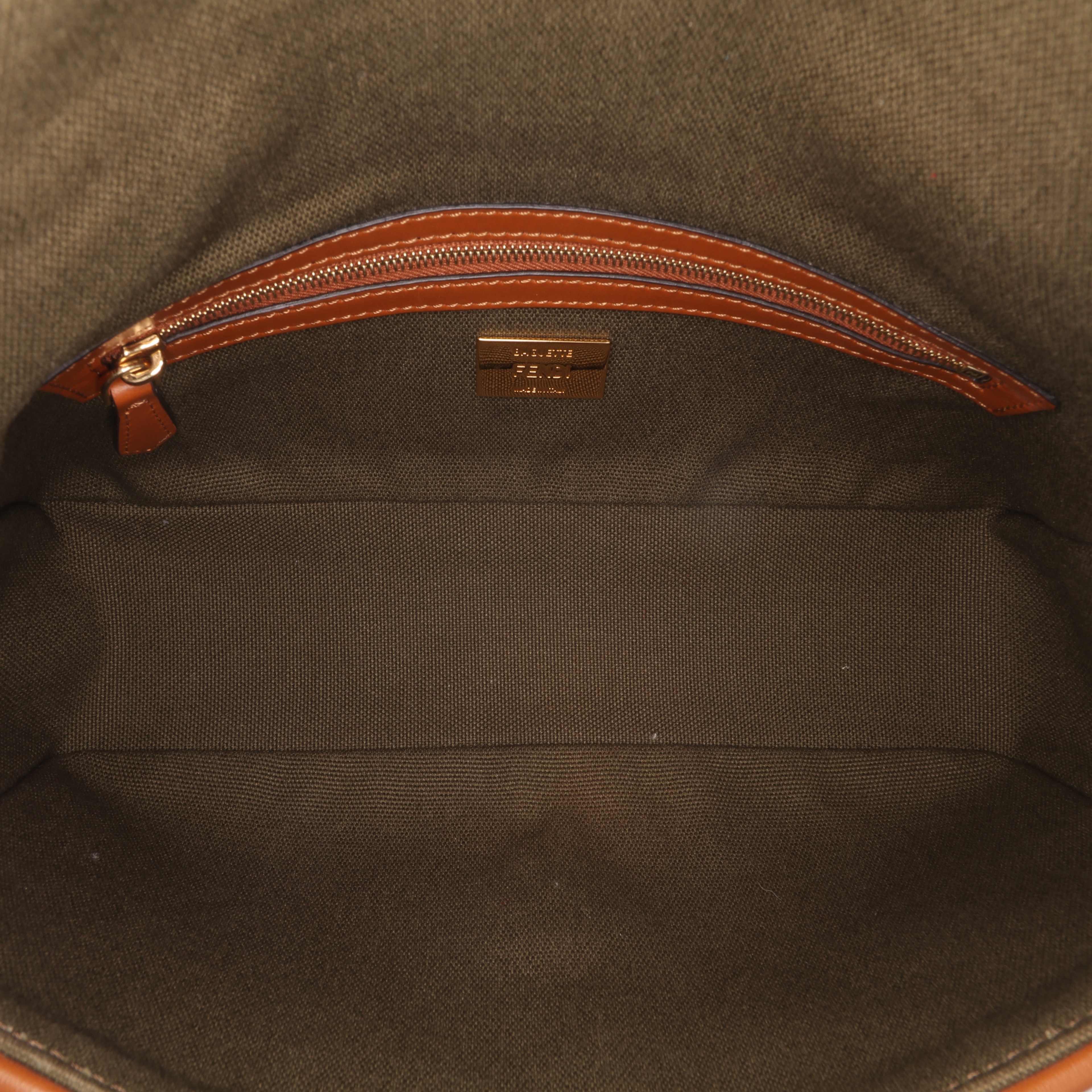 Fendi Zucca Embroidered Canvas Baguette Satchel