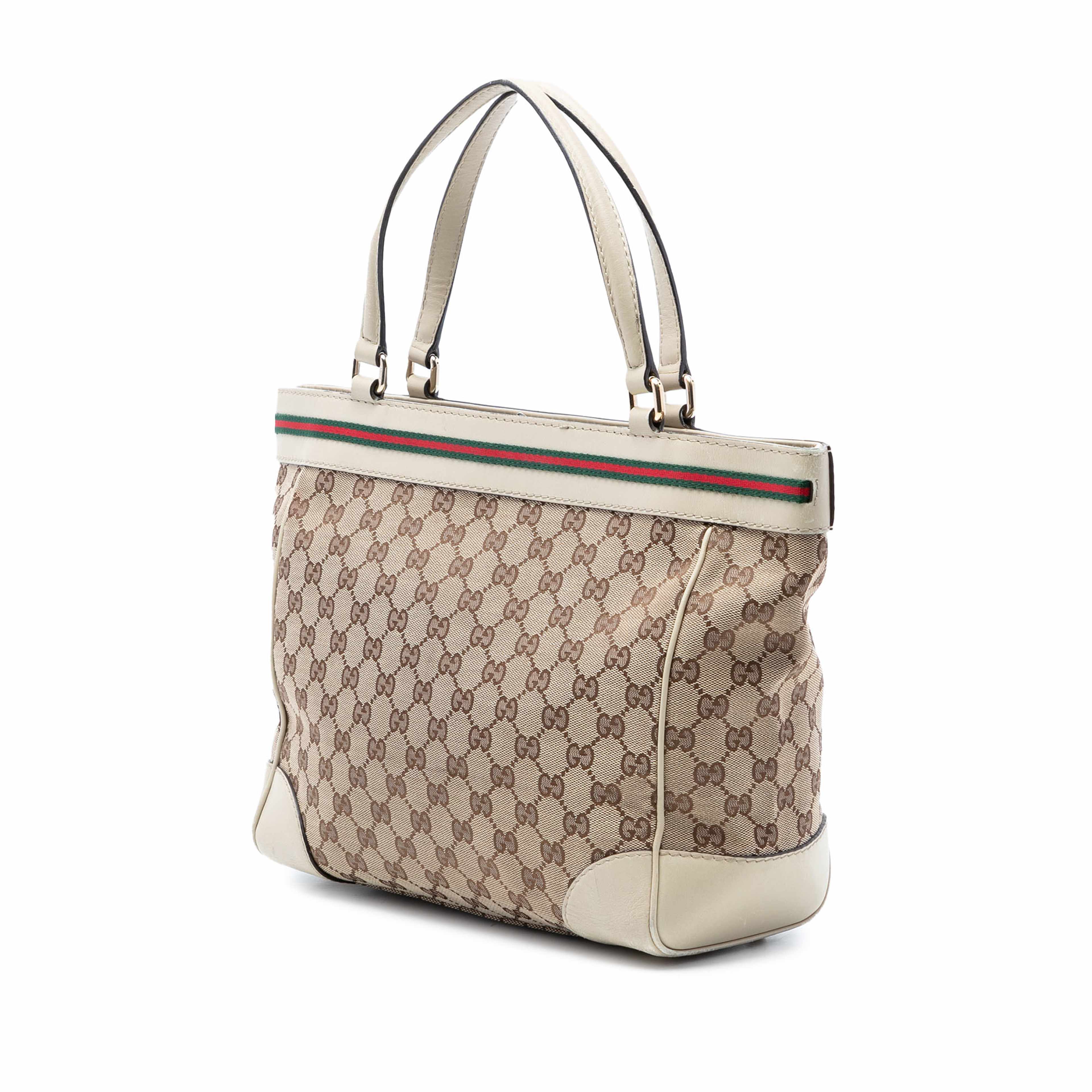 Gucci Gg Canvas Web Mayfair Tote, från Luxclusif, i färgen beige. Klicka för att öppna bilden i stort format