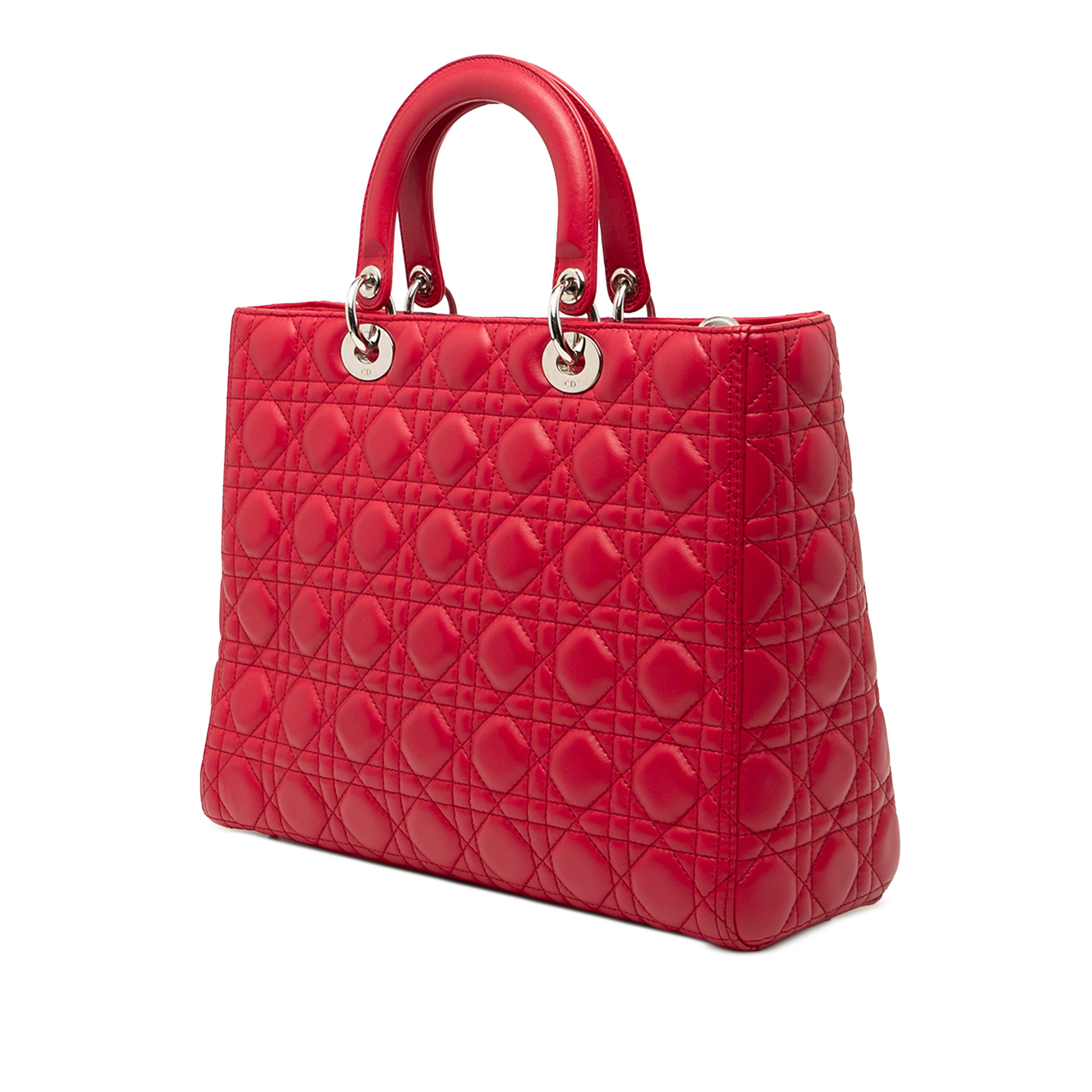 Dior Large Lambskin Cannage Lady Dior, från Luxclusif, i färgen röd. Klicka för att öppna bilden i stort format