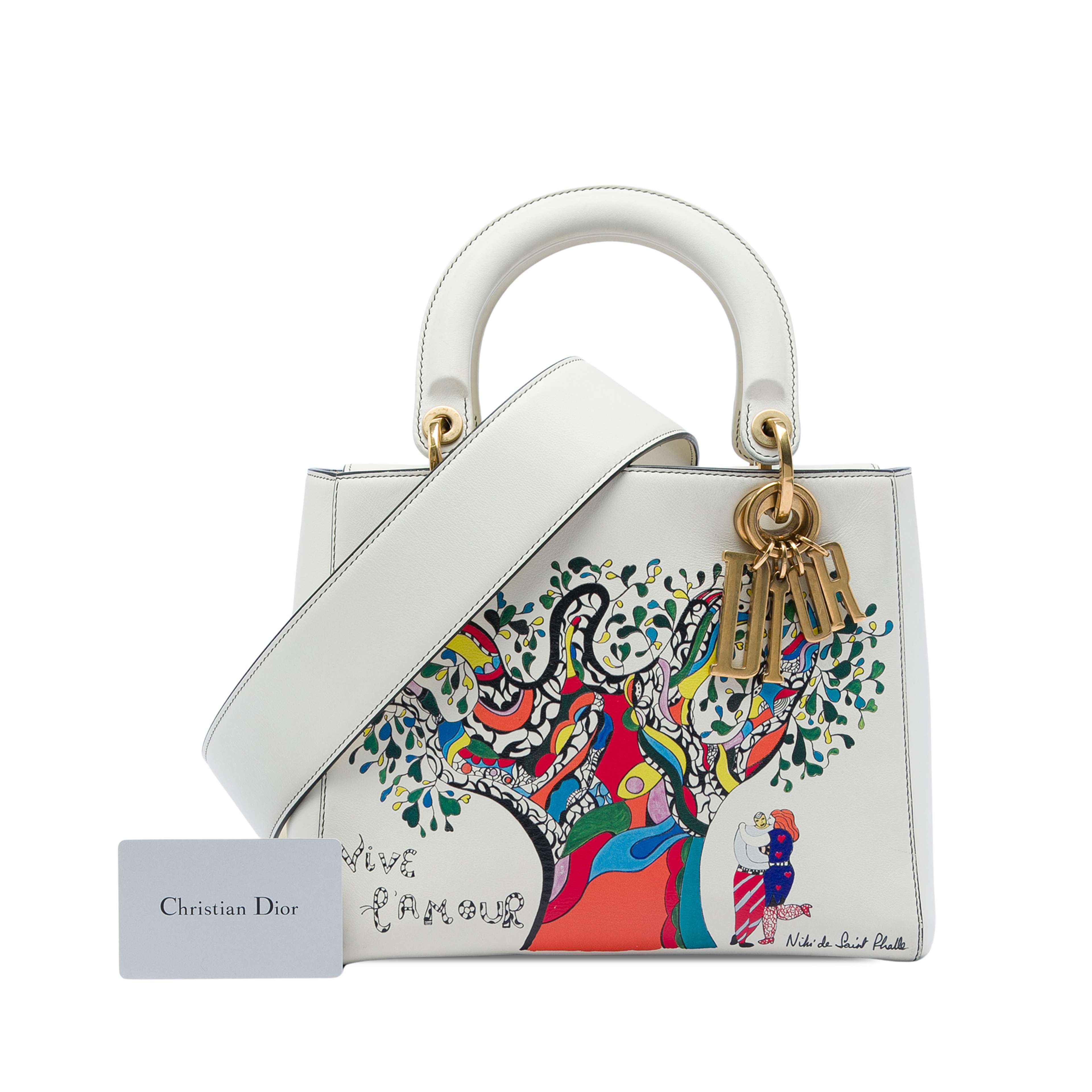 Dior Niki De Saint Phalle Medium Calfskin Vive L Amour Lady Dior, från Luxclusif, i färgen vit. Klicka för att öppna bilden i stort format