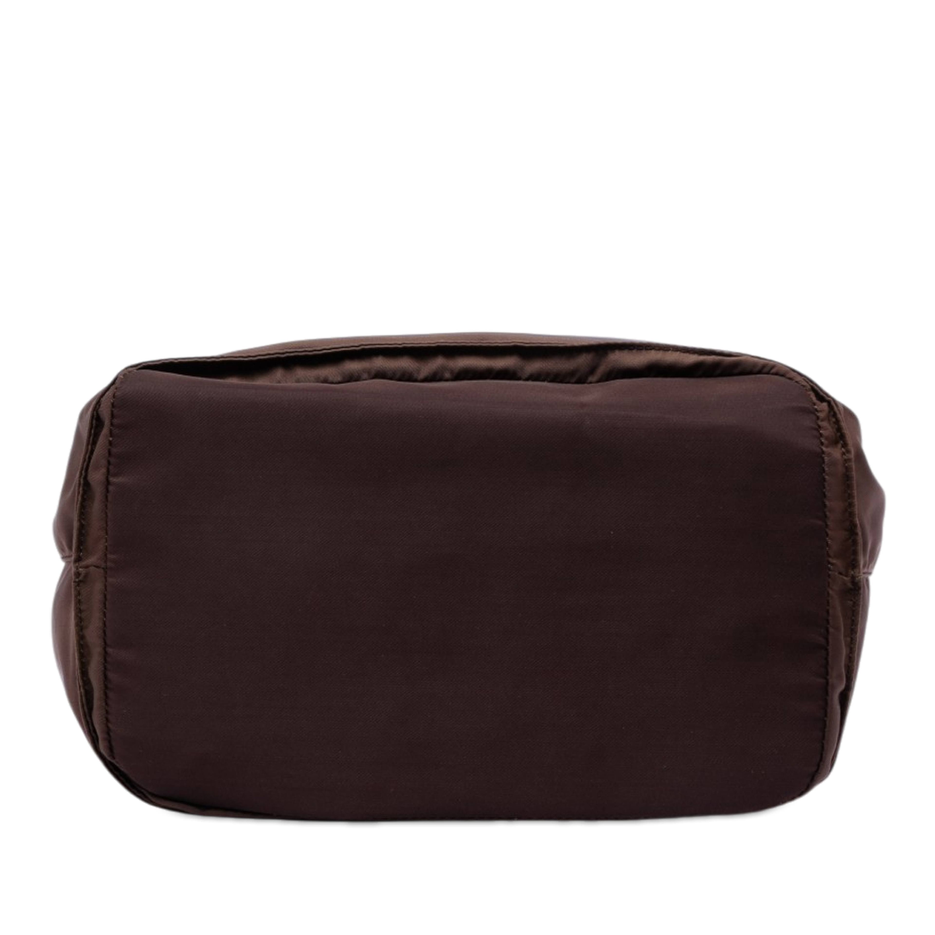 Prada Tessuto Metal Handle Bag, från Luxclusif, i färgen dark brown. Klicka för att öppna bilden i stort format