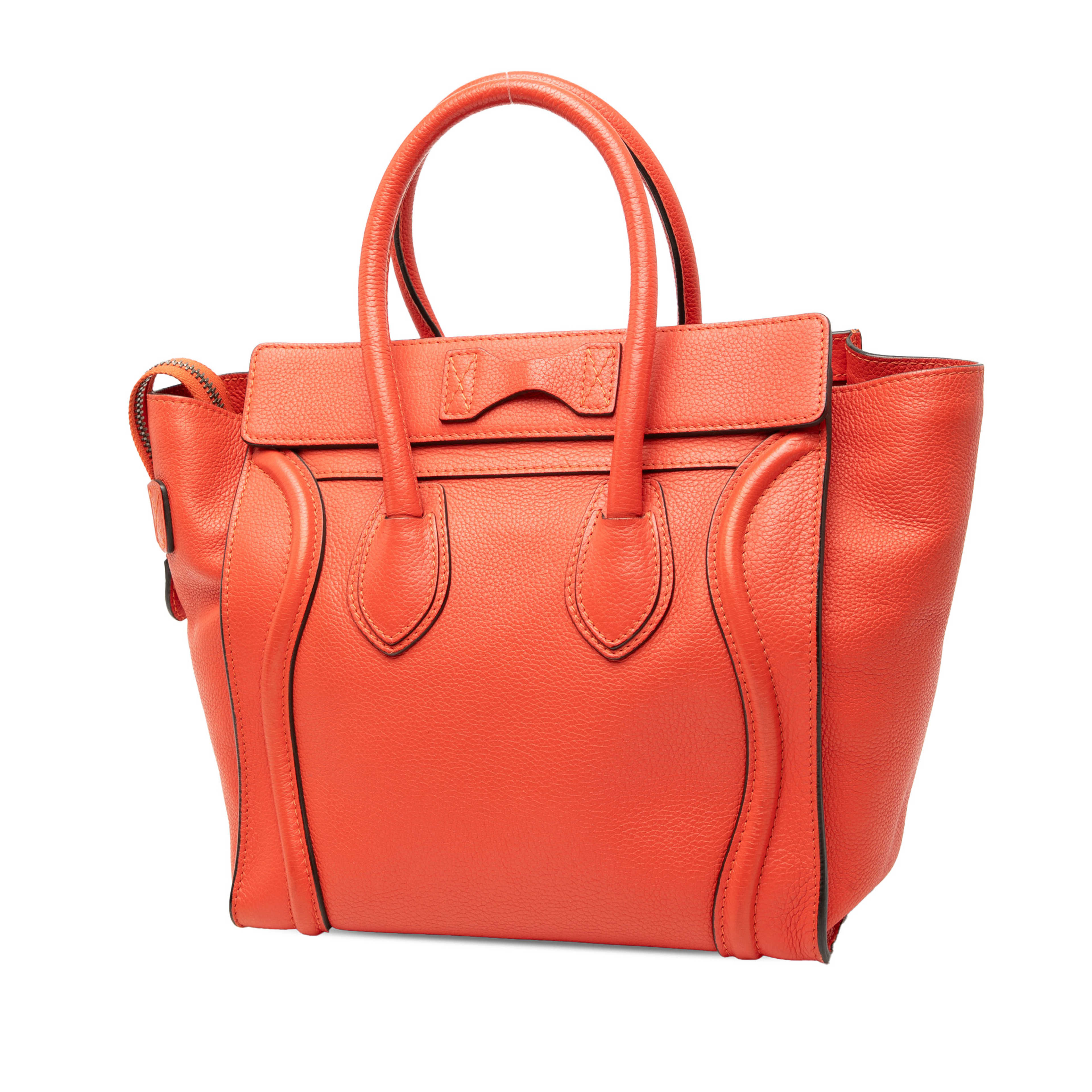 Celine Micro Leather Luggage Tote, från Luxclusif, i färgen orange. Klicka för att öppna bilden i stort format
