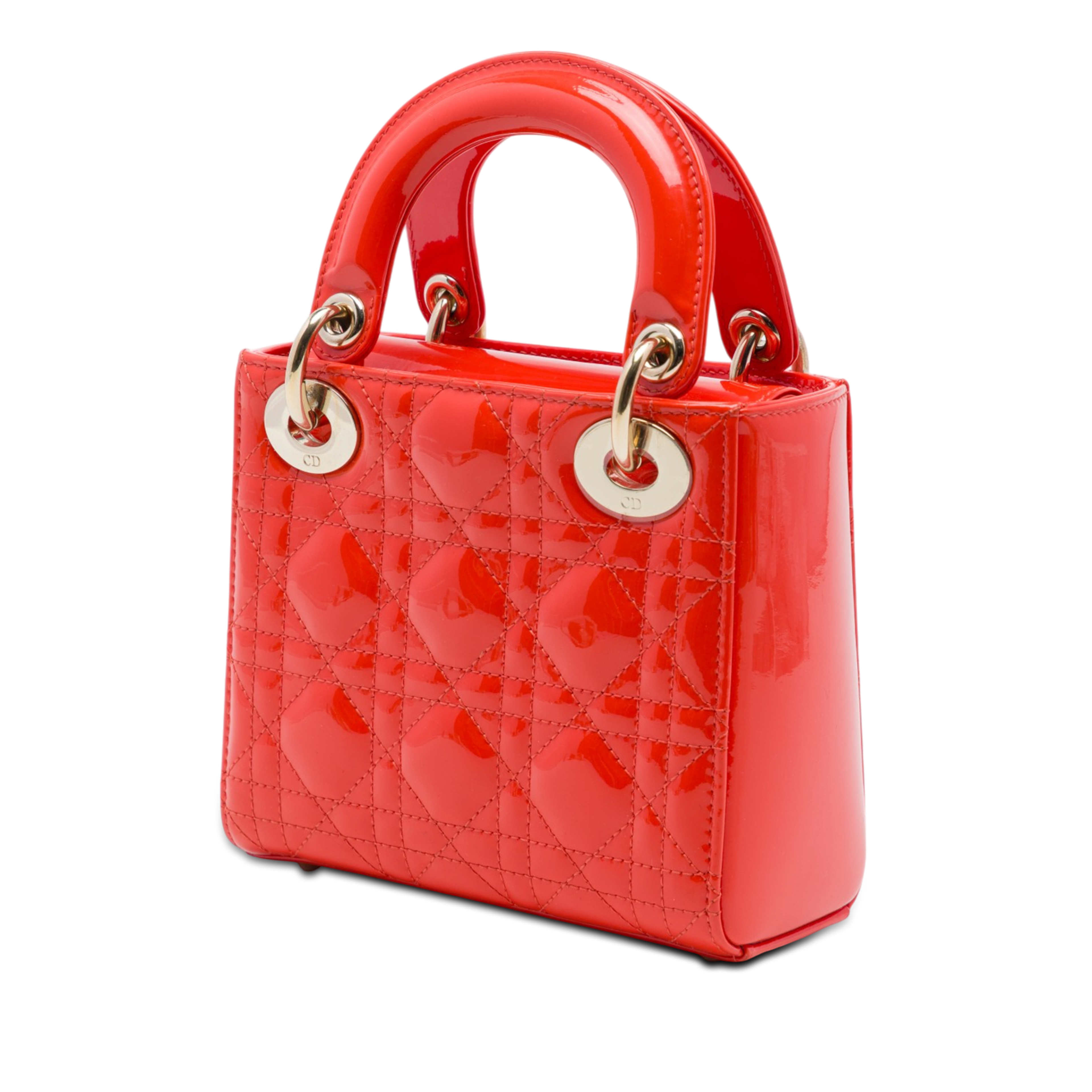 Dior Mini Patent Cannage Lady Dior, från Luxclusif, i färgen orange. Klicka för att öppna bilden i stort format