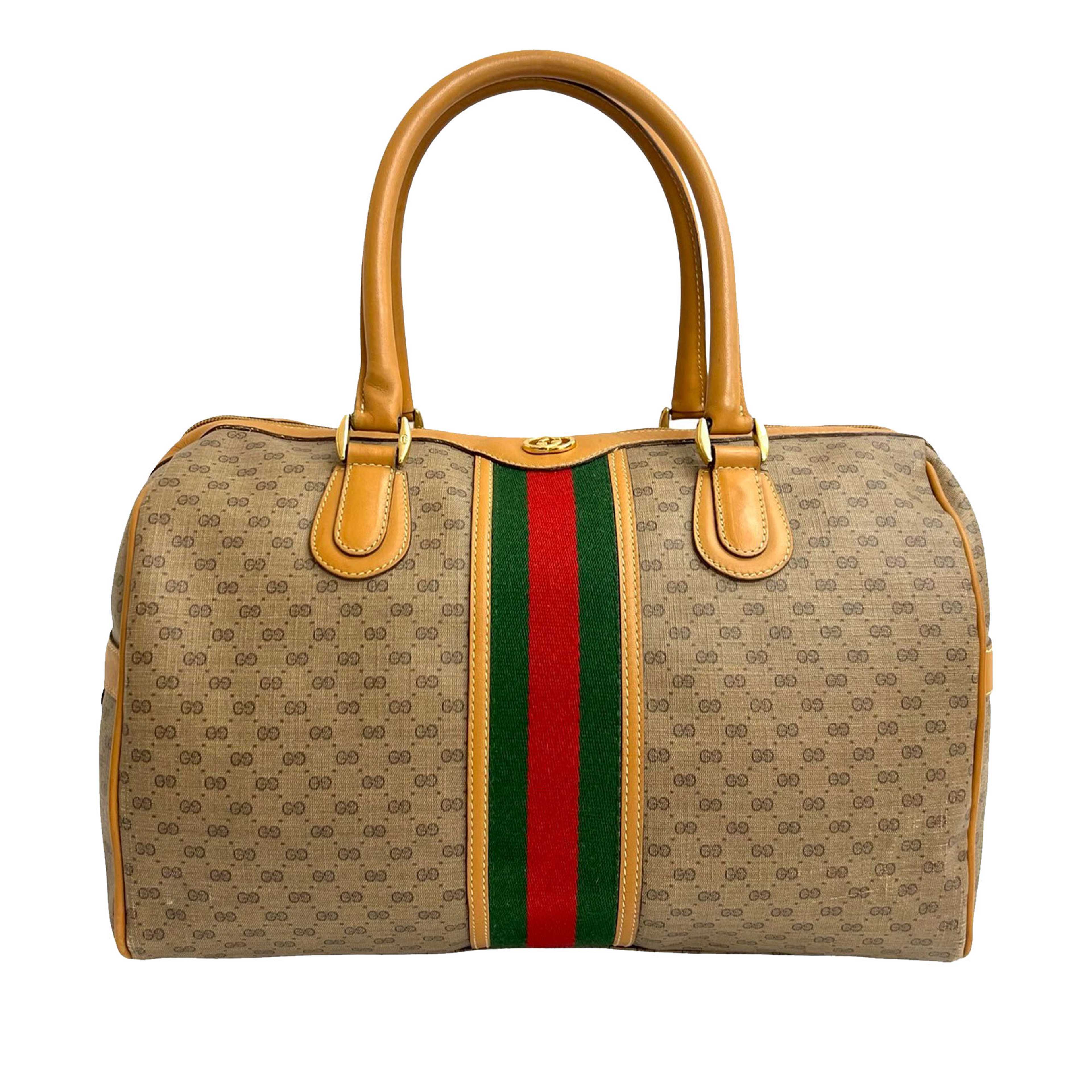 Gucci Micro Gg Supreme Web Boston Bag, från Luxclusif, i färgen beige. Klicka för att öppna bilden i stort format