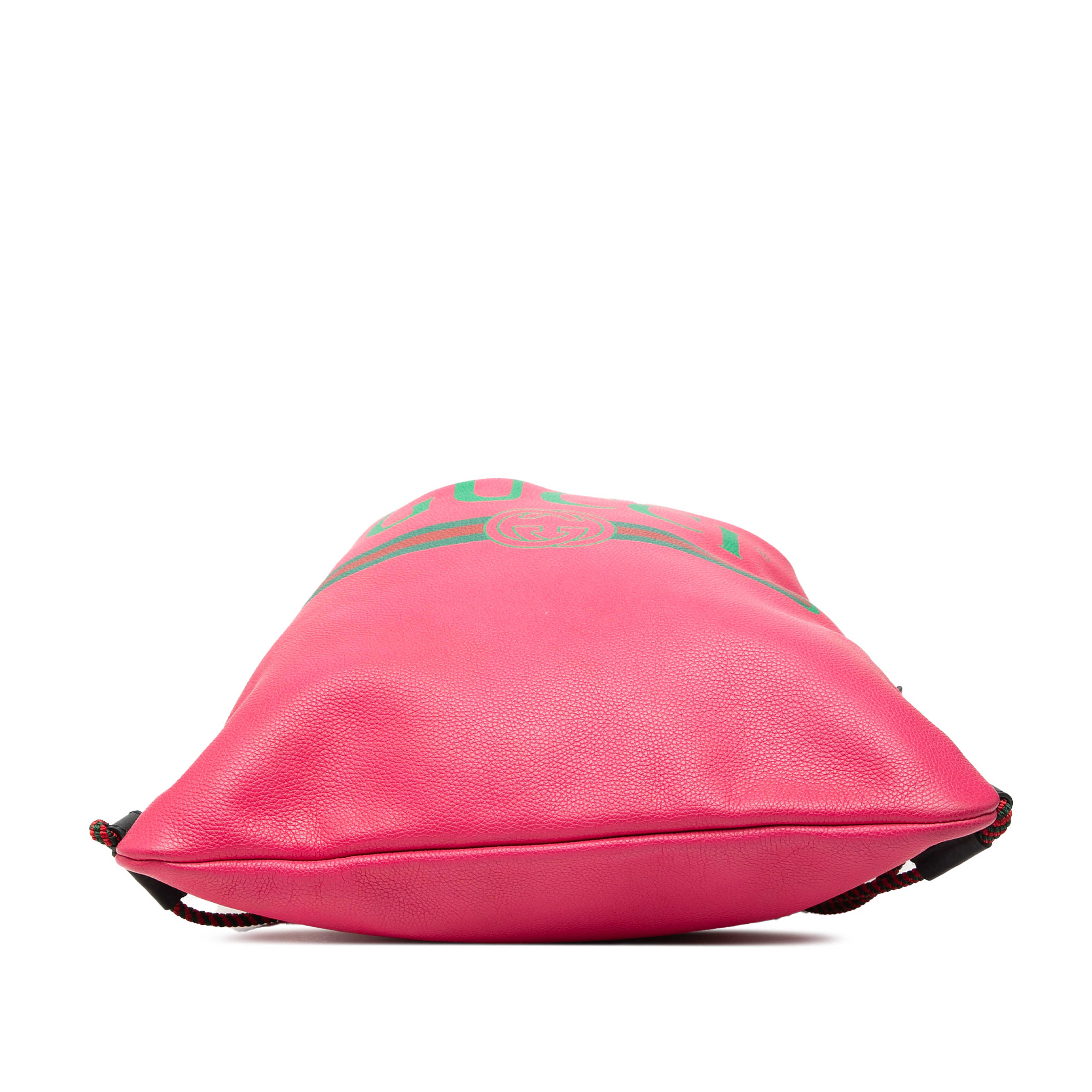 Gucci Leather Logo Drawstring Backpack, från Luxclusif, i färgen rosa. Klicka för att öppna bilden i stort format