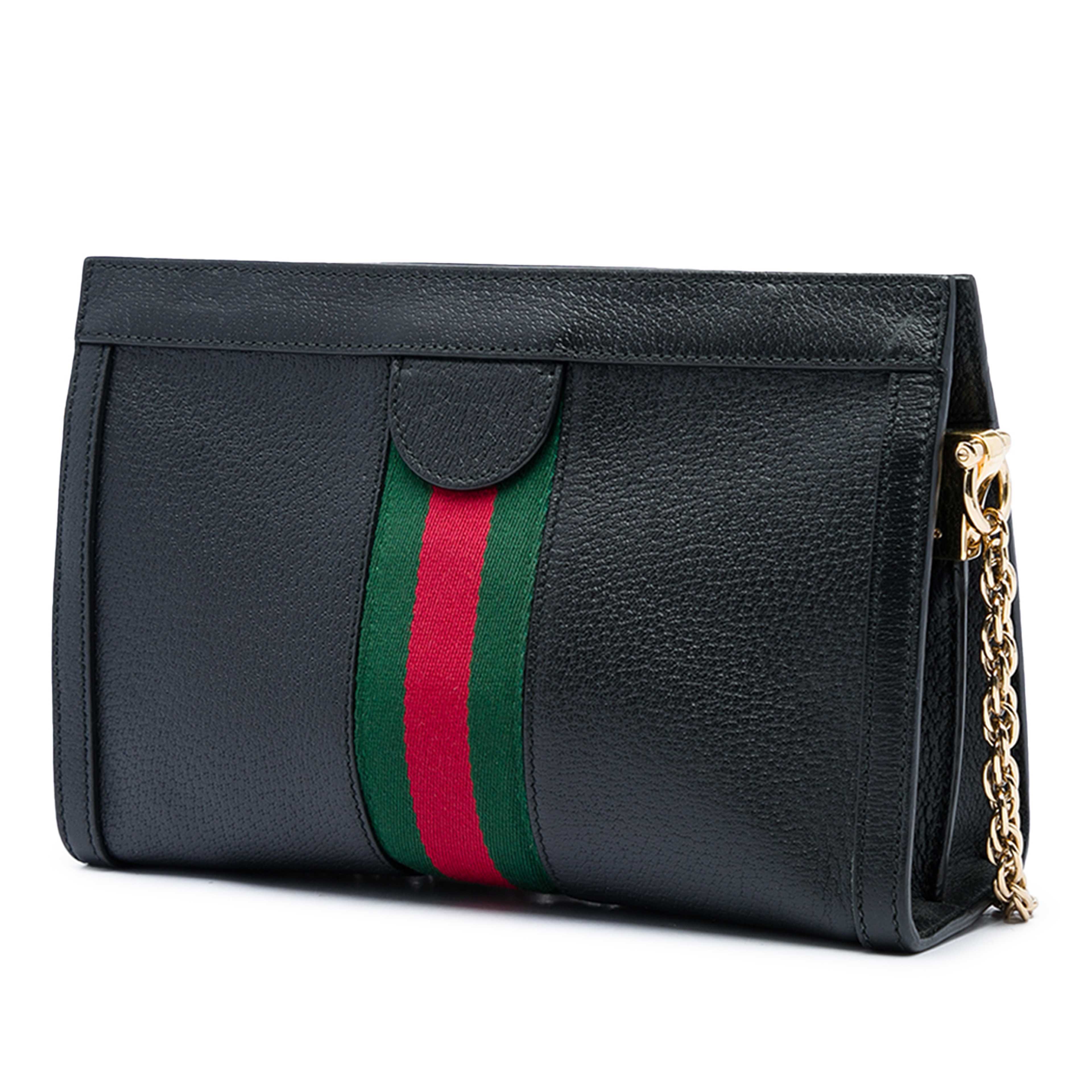 Gucci Small Calfskin Web Ophidia Chain Crossbody, från Luxclusif, i färgen svart. Klicka för att öppna bilden i stort format
