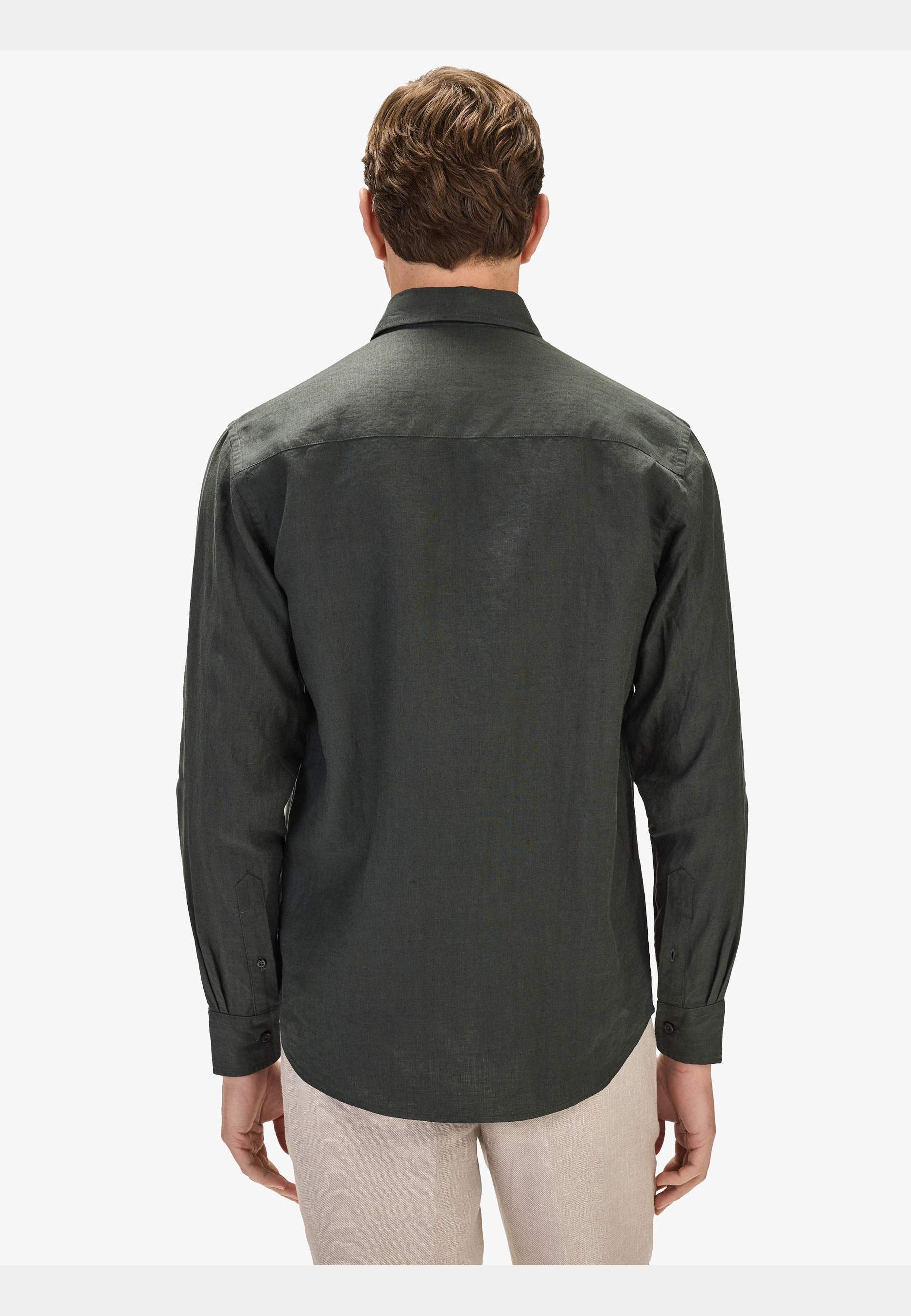 Casual Linen Shirt Solid Pointed Collar, från John Henric, i färgen dark green. Klicka för att öppna bilden i stort format