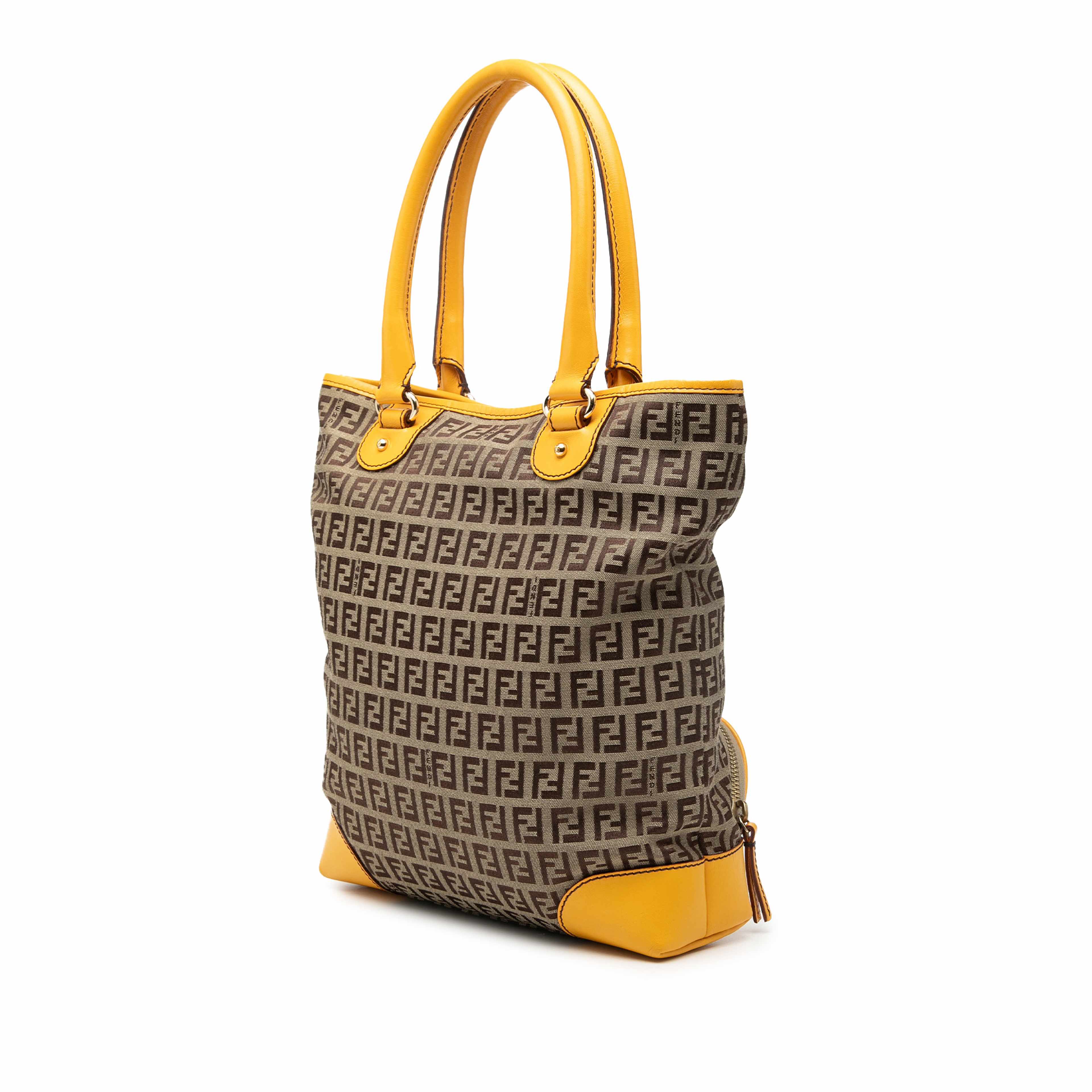 Fendi Zucchino Canvas Chef Front Pocket Shopping Tote, från Luxclusif, i färgen gul. Klicka för att öppna bilden i stort format
