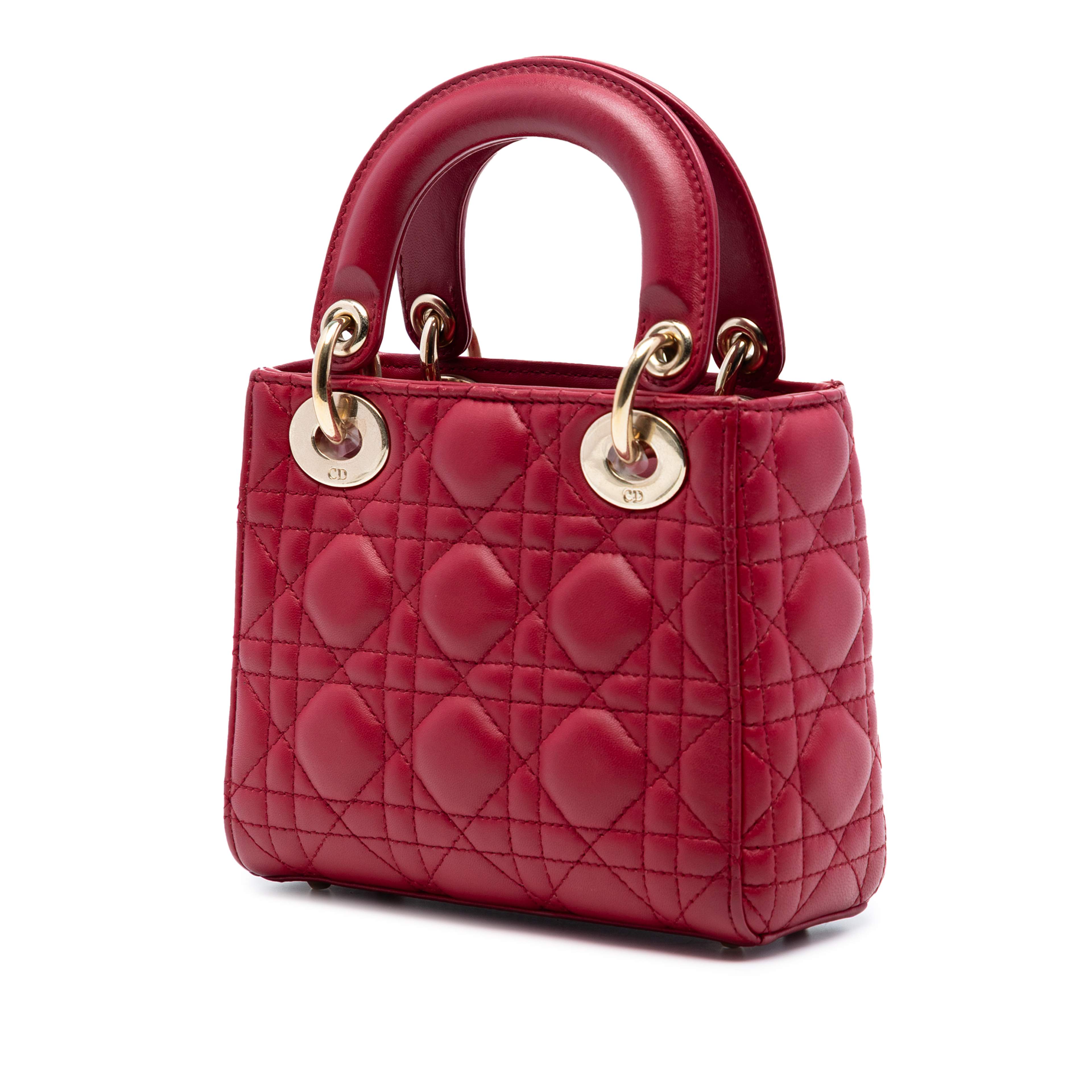 Dior Mini Lambskin Cannage Lady Dior, från Luxclusif, i färgen dark red. Klicka för att öppna bilden i stort format