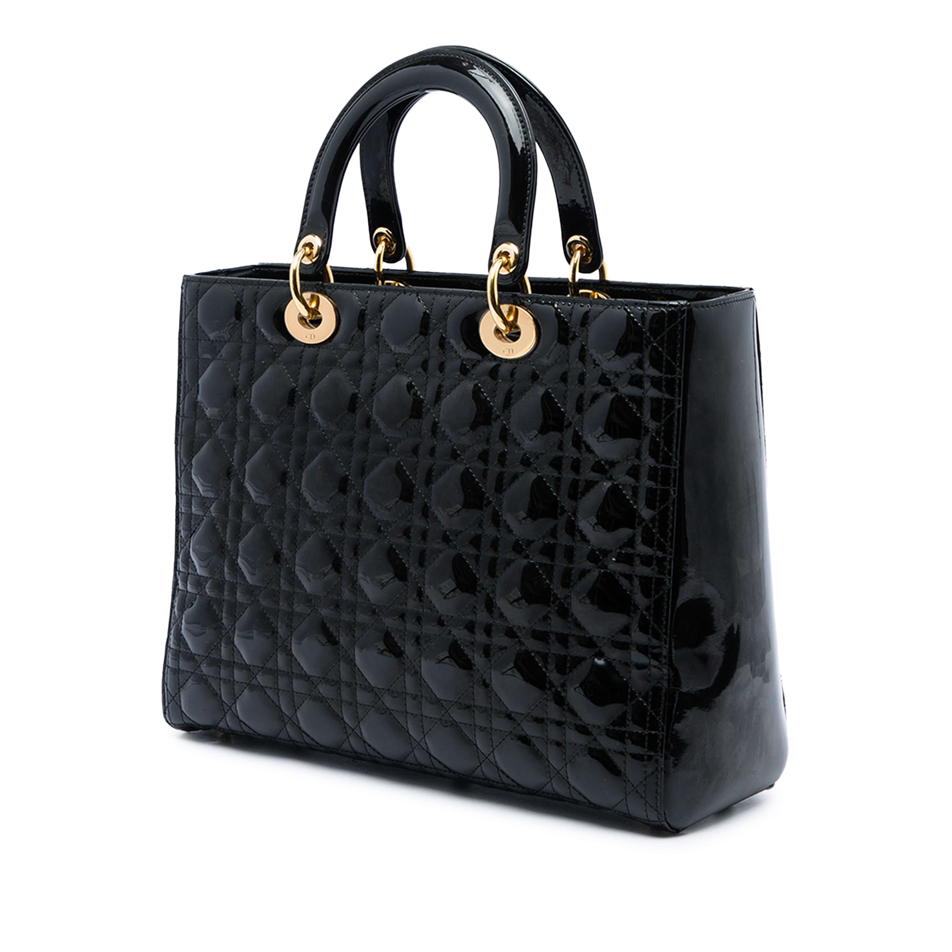 Dior Large Patent Cannage Lady Dior, från Luxclusif, i färgen svart. Klicka för att öppna bilden i stort format