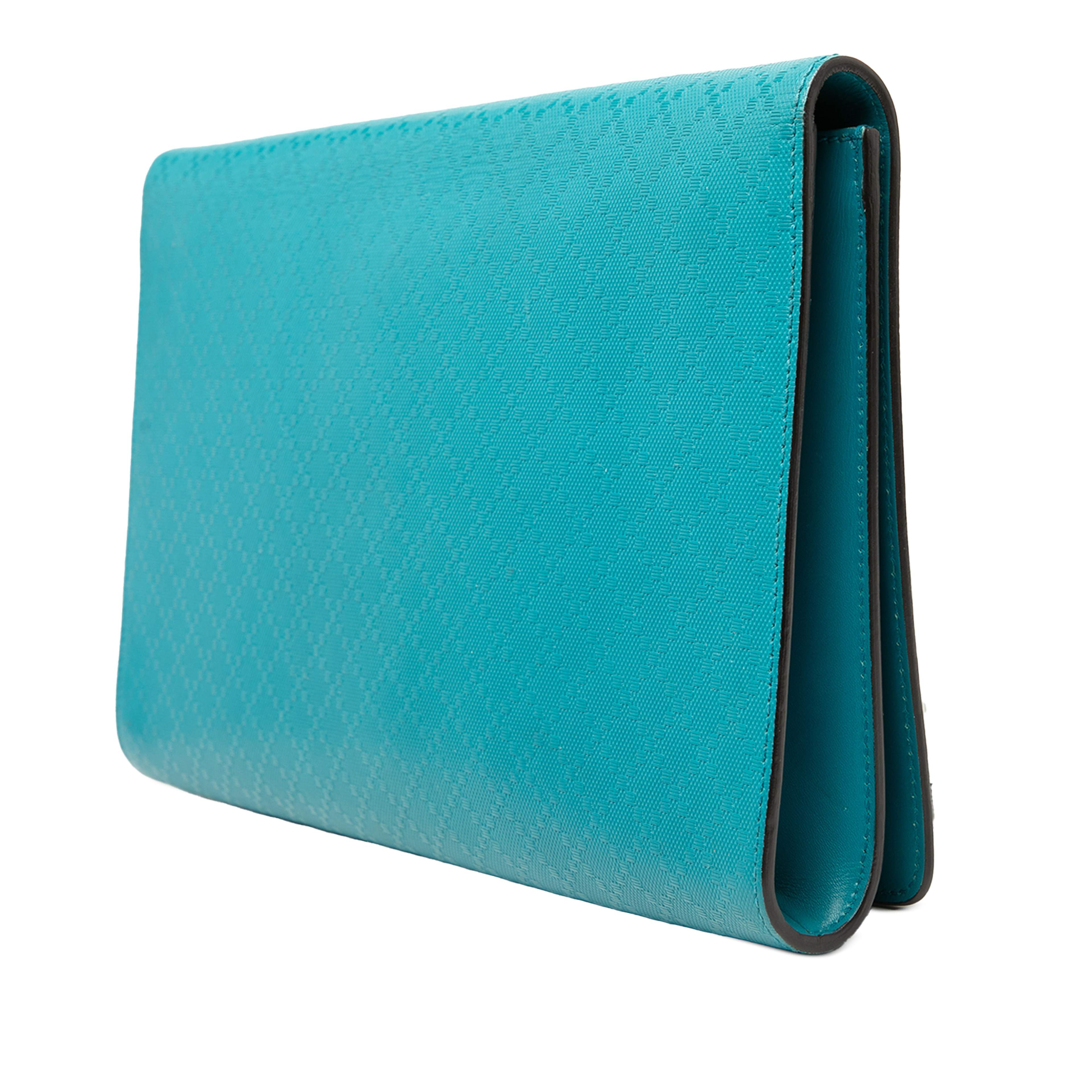 Gucci Diamante Bright Leather Clutch, från Luxclusif, i färgen turquoise. Klicka för att öppna bilden i stort format