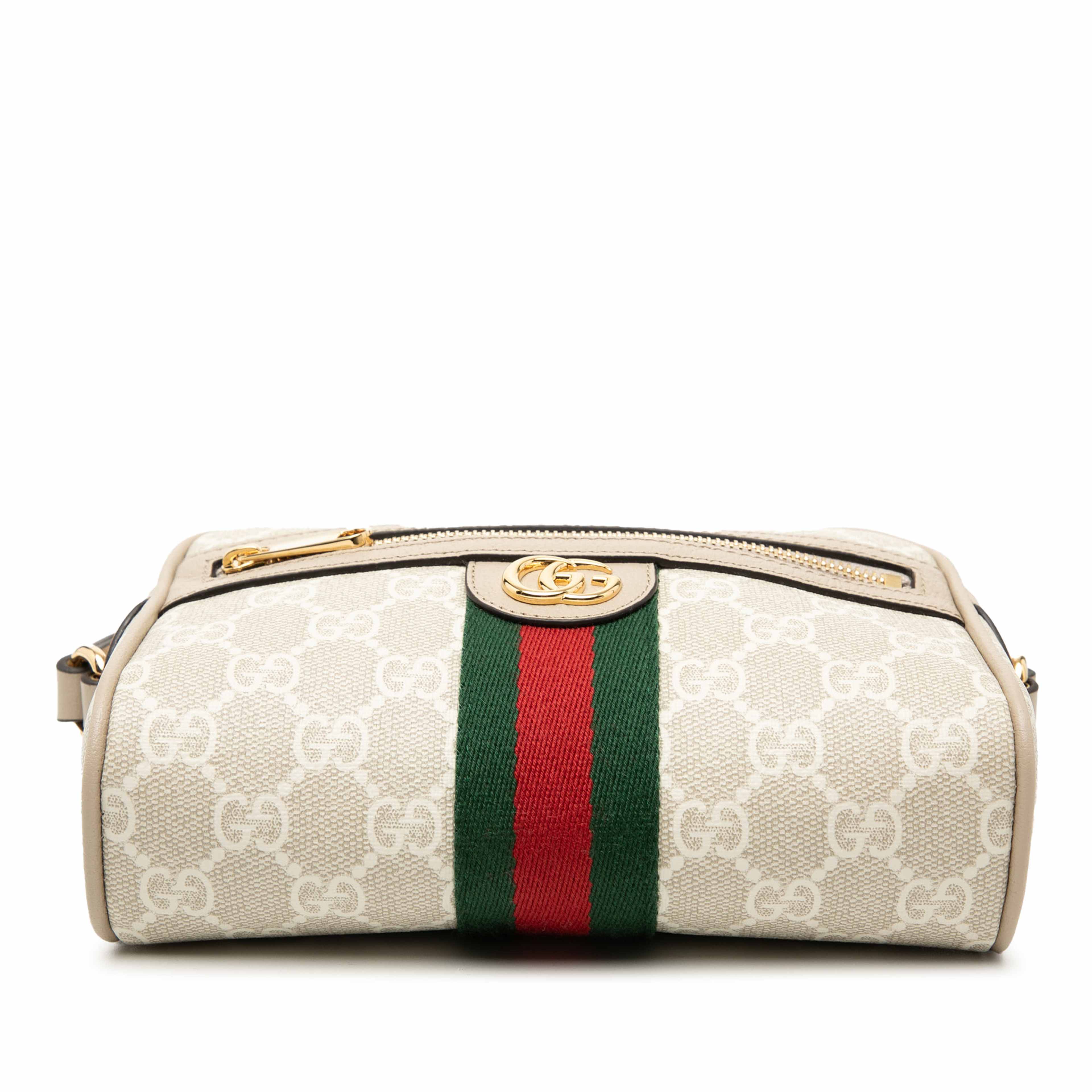 Gucci Mini Gg Supreme Web Ophidia Crossbody, från Luxclusif, i färgen light beige. Klicka för att öppna bilden i stort format