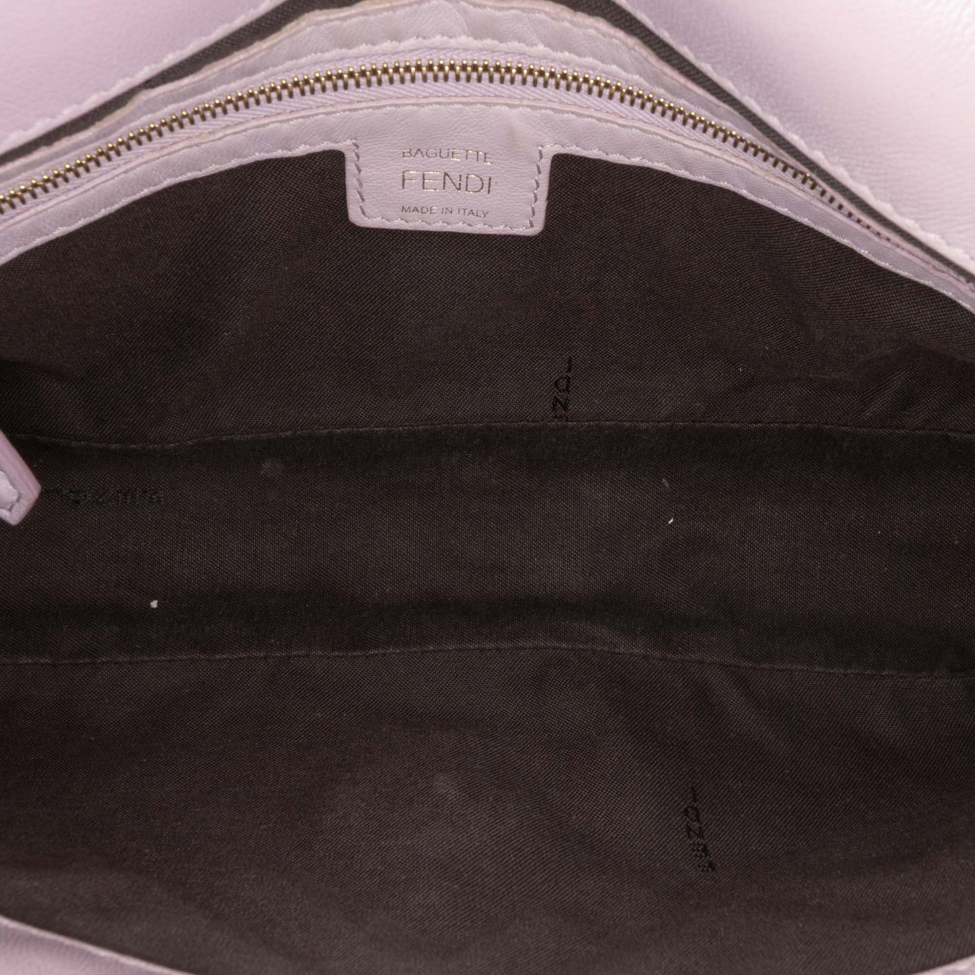 Fendi Zucca Embossed Leather Baguette Satchel, från Luxclusif, i färgen light purple. Klicka för att öppna bilden i stort format