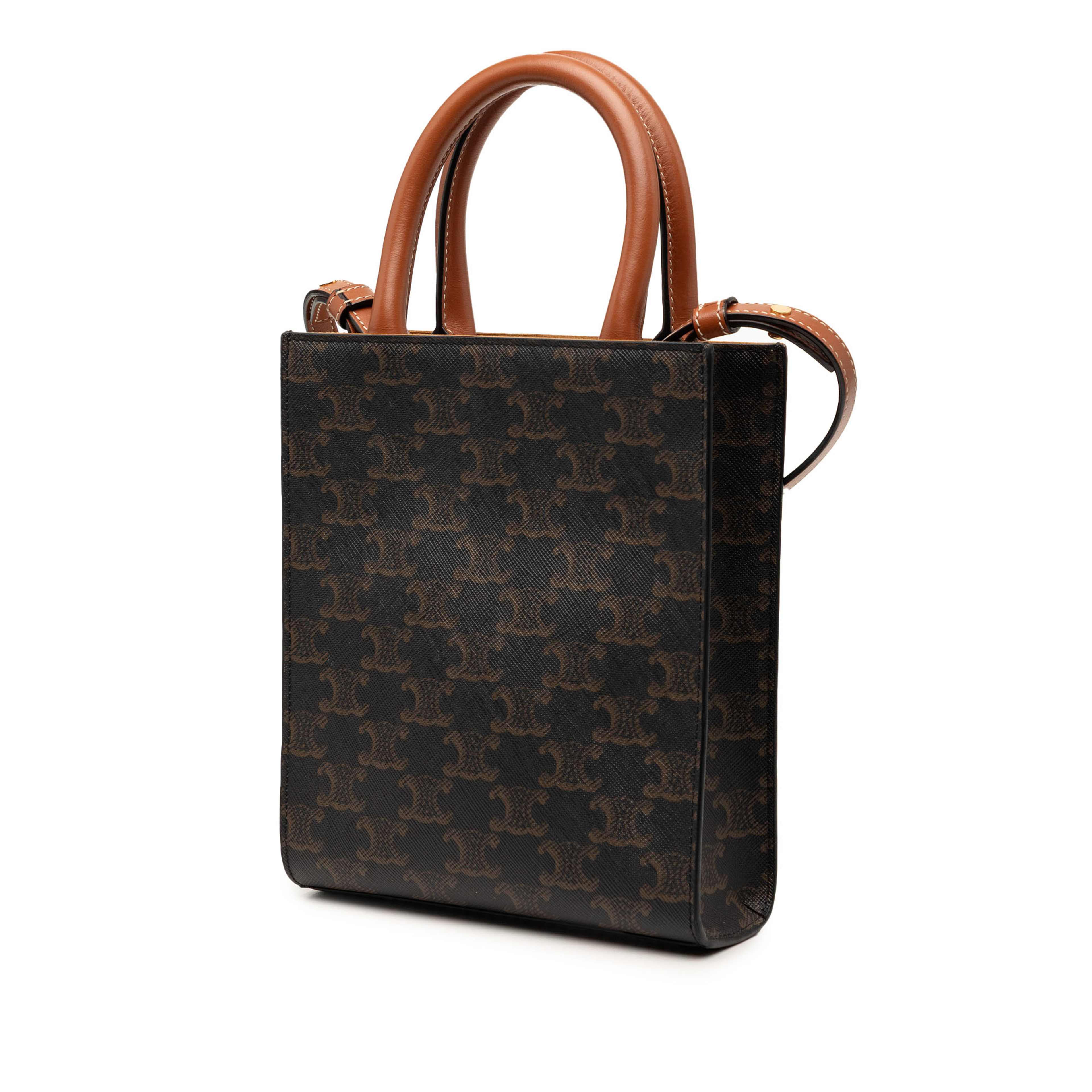 Celine Mini Triomphe Coated Canvas Vertical Cabas Satchel, från Luxclusif, i färgen dark brown. Klicka för att öppna bilden i stort format