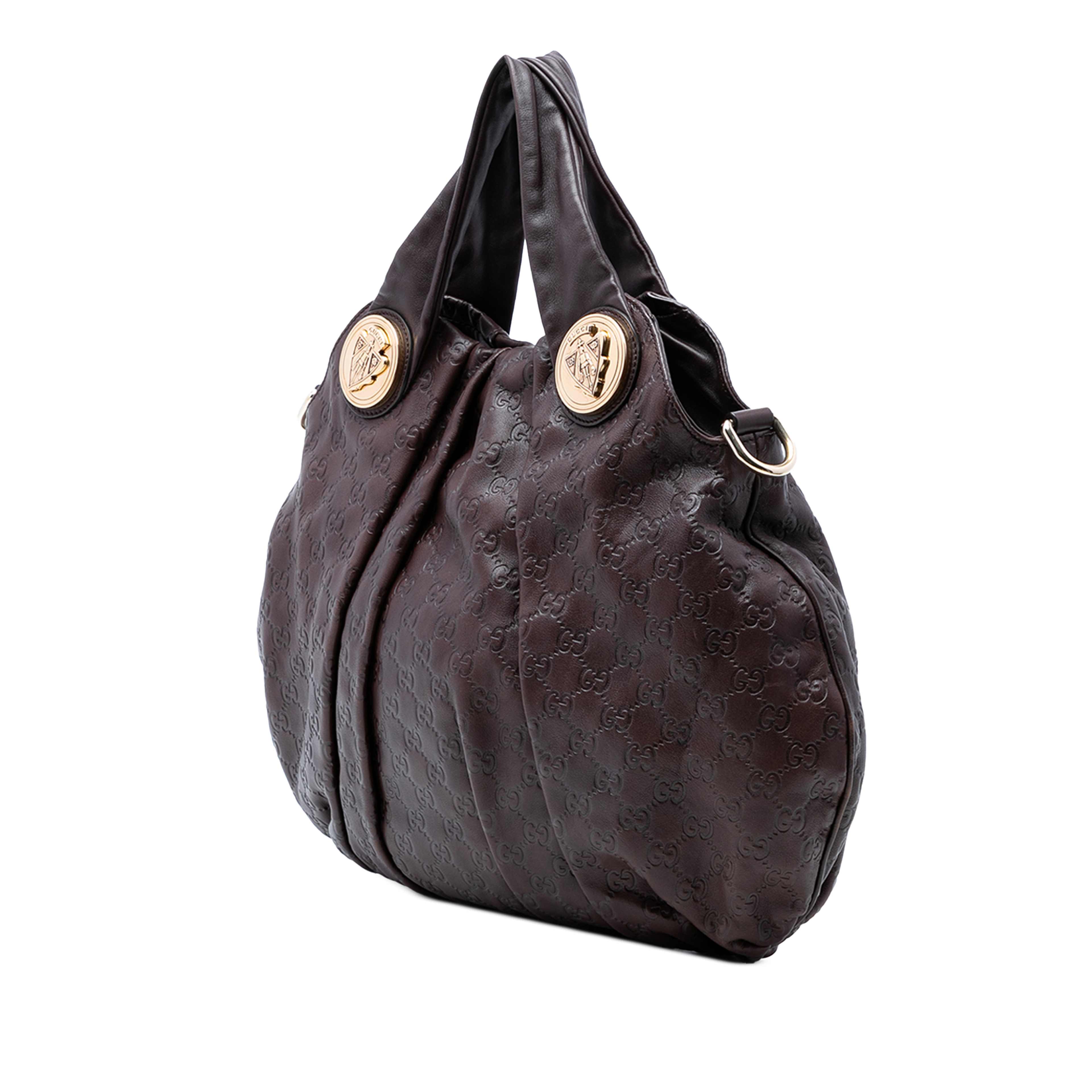 Gucci Large Guccissima Hysteria Satchel, från Luxclusif, i färgen dark brown. Klicka för att öppna bilden i stort format