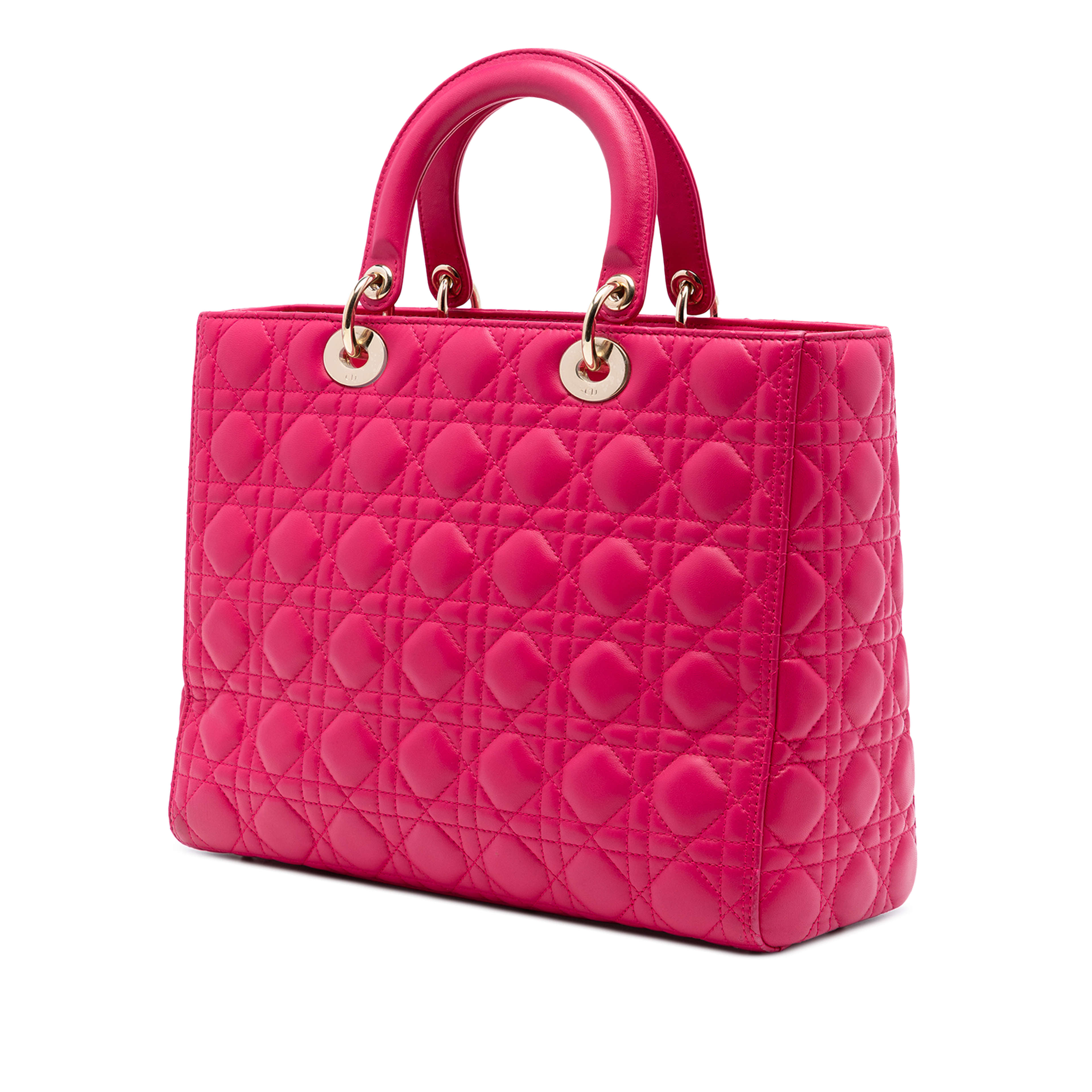 Dior Large Lambskin Cannage Lady Dior, från Luxclusif, i färgen rosa. Klicka för att öppna bilden i stort format