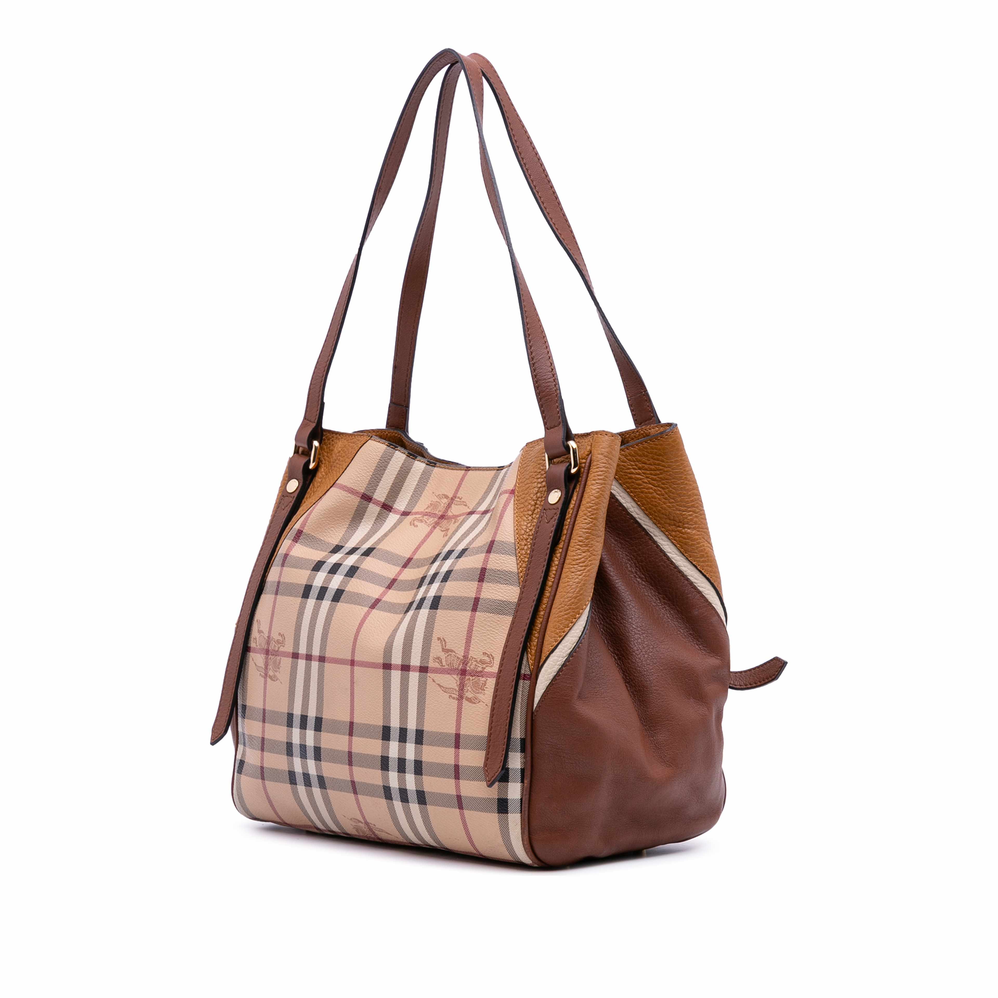 Burberry Small Leather Trimmed Haymarket Check Coated Canvas Canterbury Tote