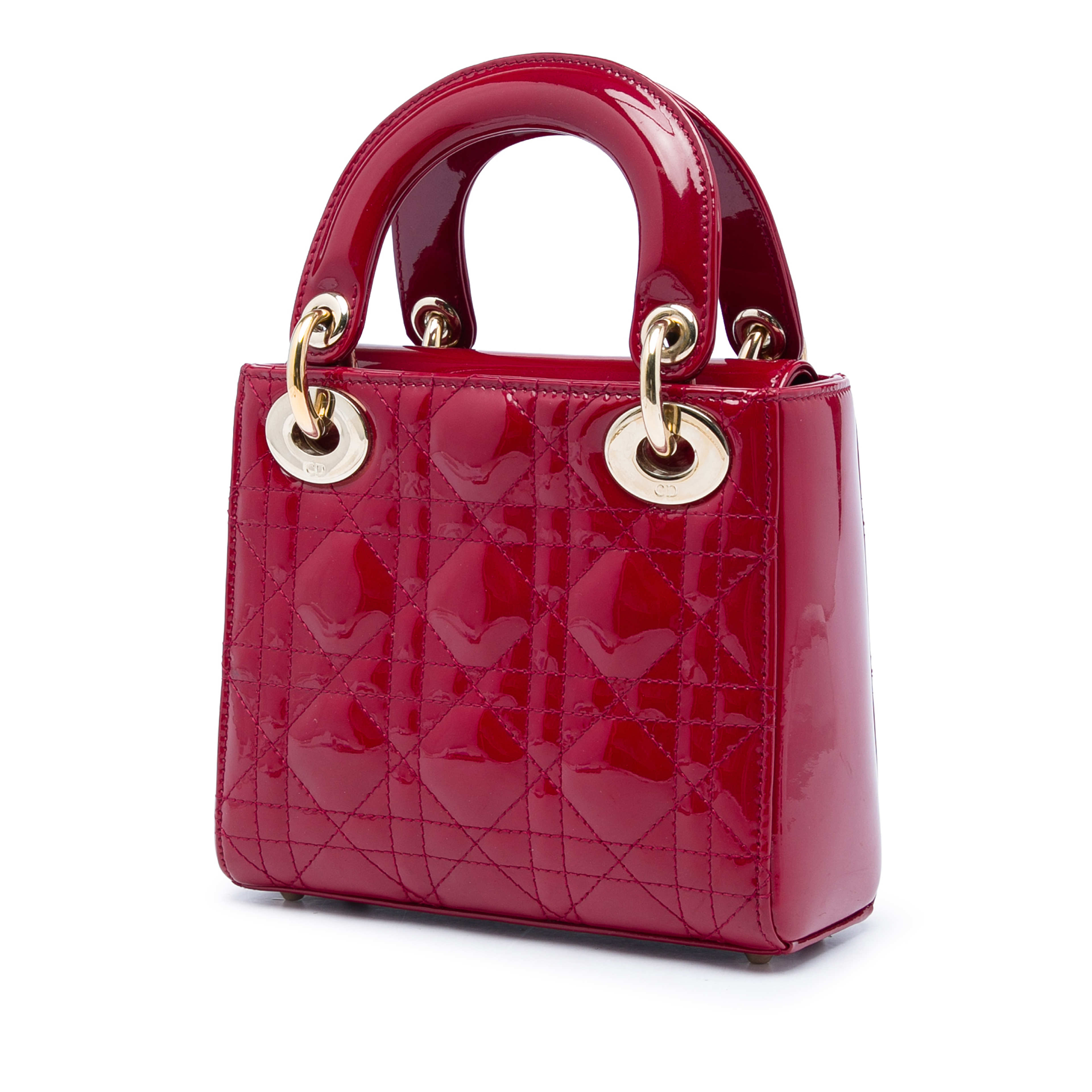 Dior Mini Patent Cannage Lady Dior, från Luxclusif, i färgen röd. Klicka för att öppna bilden i stort format
