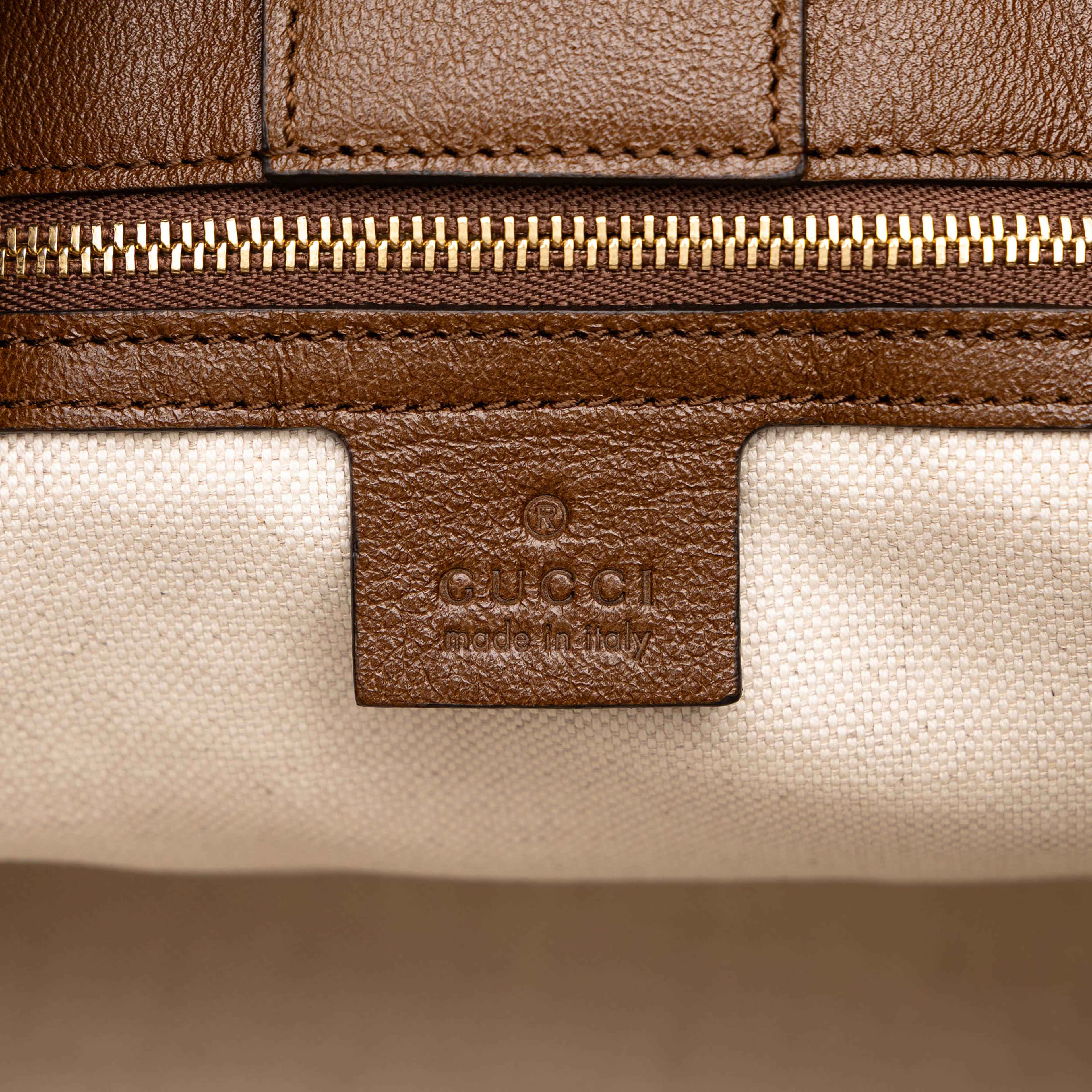Gucci Medium Leather Horsebit 1955 Tote, från Luxclusif, i färgen brun. Klicka för att öppna bilden i stort format