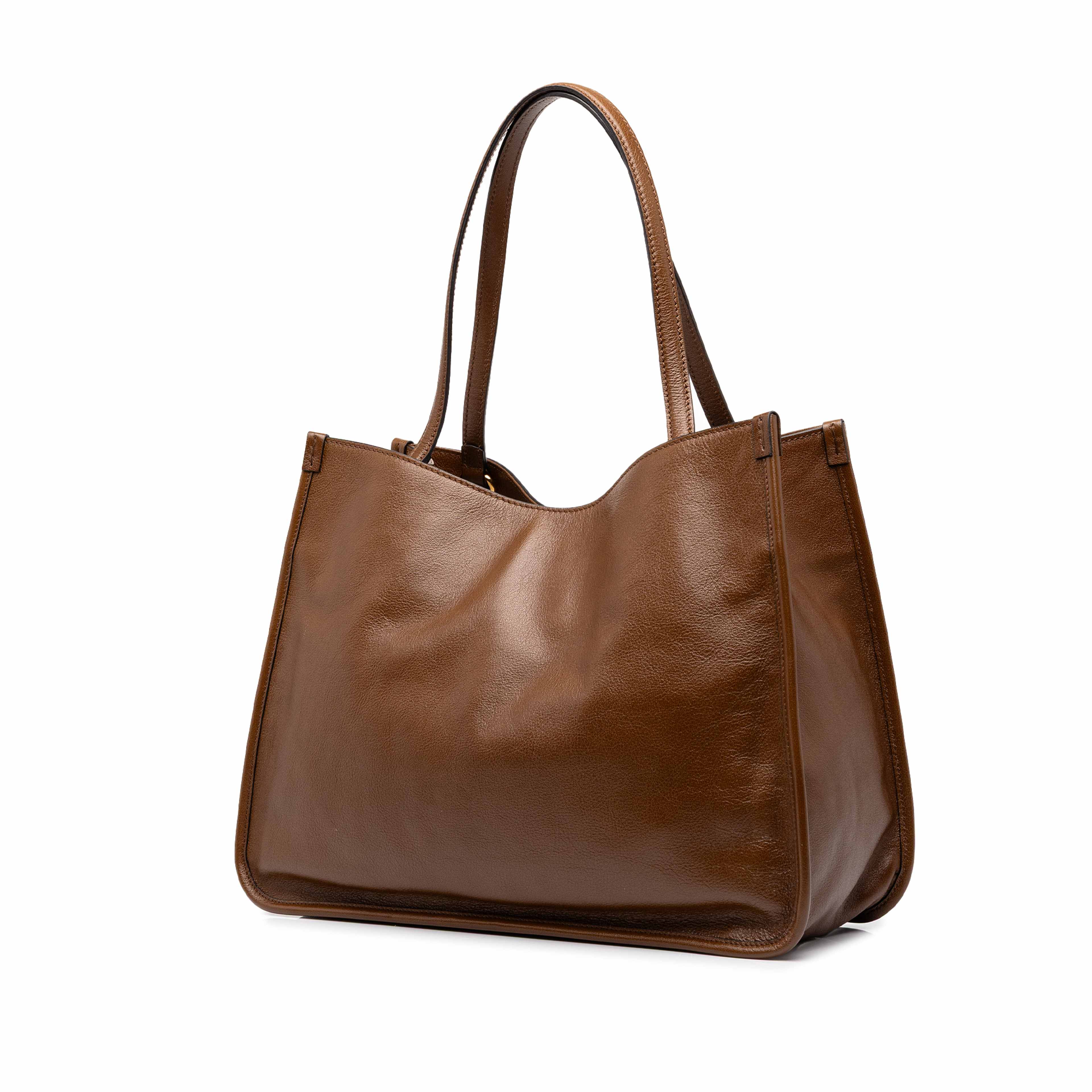 Gucci Medium Leather Horsebit 1955 Tote, från Luxclusif, i färgen brun. Klicka för att öppna bilden i stort format