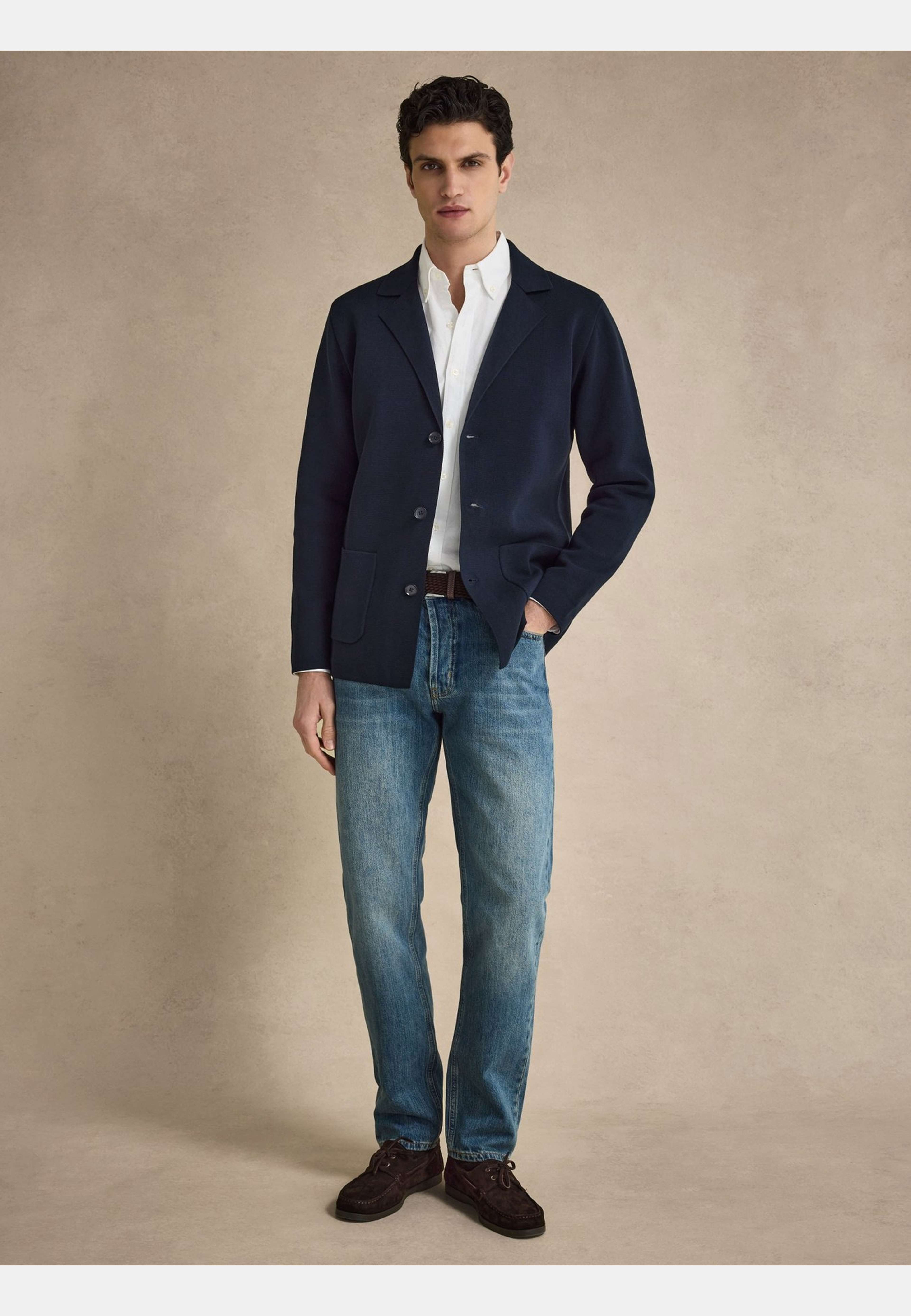 Cotton Knitted Jacket (rion), från John Henric, i färgen navy blue. Klicka för att öppna bilden i stort format