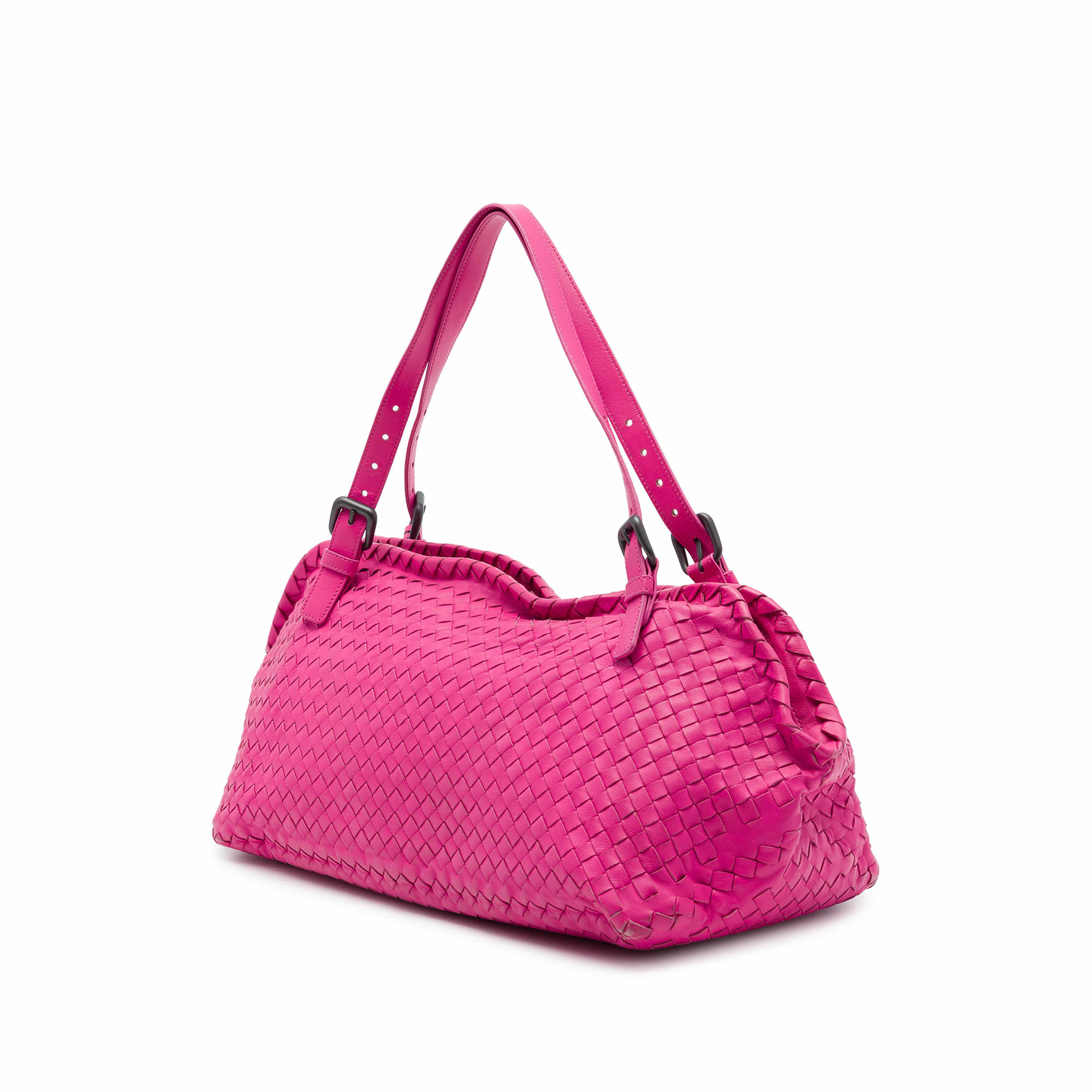 Bottega Veneta Nappa Intrecciato Belted Zip Frame Shoulder Bag, från Luxclusif, i färgen rosa. Klicka för att öppna bilden i stort format