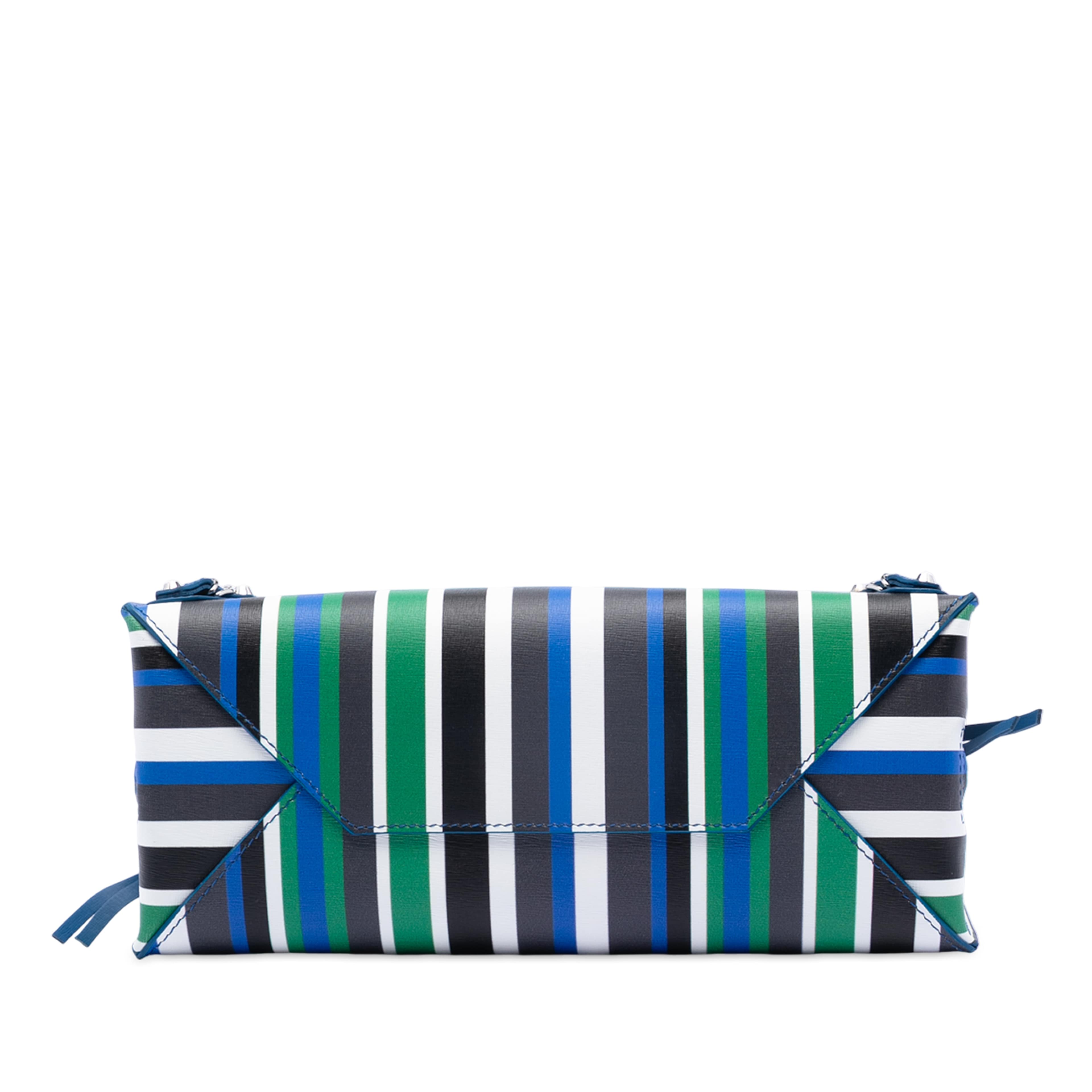 Balenciaga Mini Leather Striped Papier A6 Zip Around Satchel, från Luxclusif, i färgen blue. Klicka för att öppna bilden i stort format