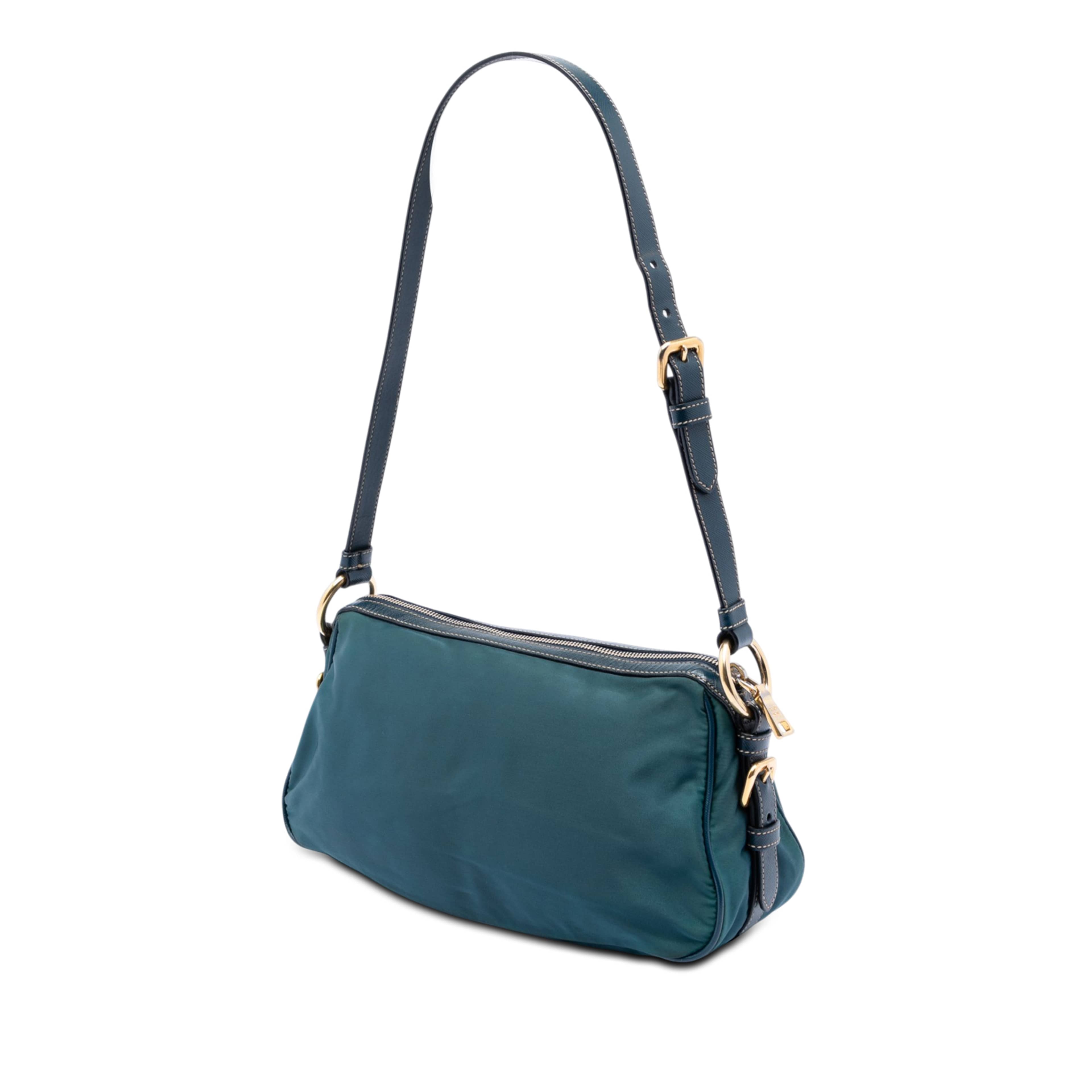 Prada Tessuto Canapa Logo Shoulder Bag, från Luxclusif, i färgen peacock. Klicka för att öppna bilden i stort format