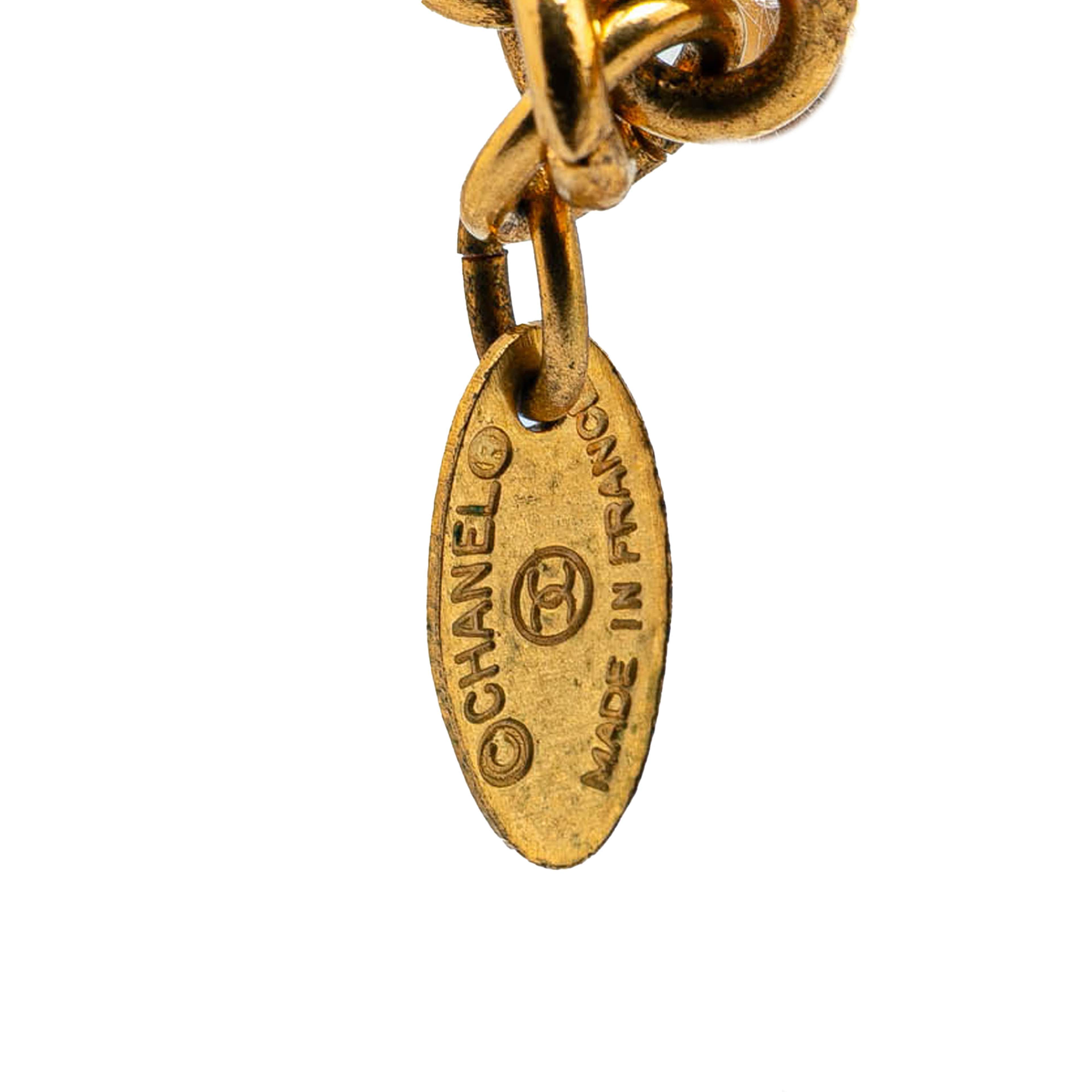 Chanel Gold Plated Quilted Cc Pendant Necklace