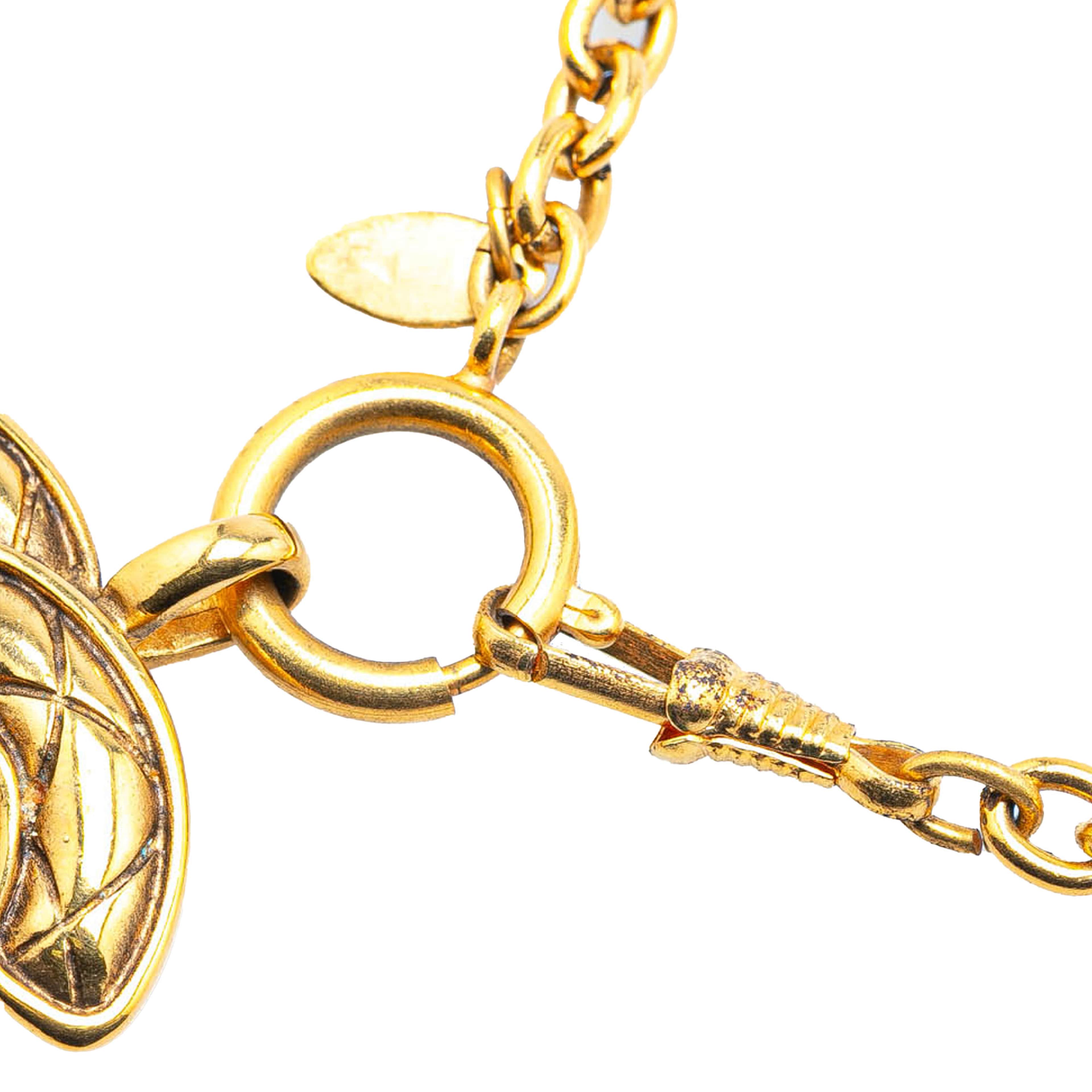 Chanel Gold Plated Quilted Cc Pendant Necklace