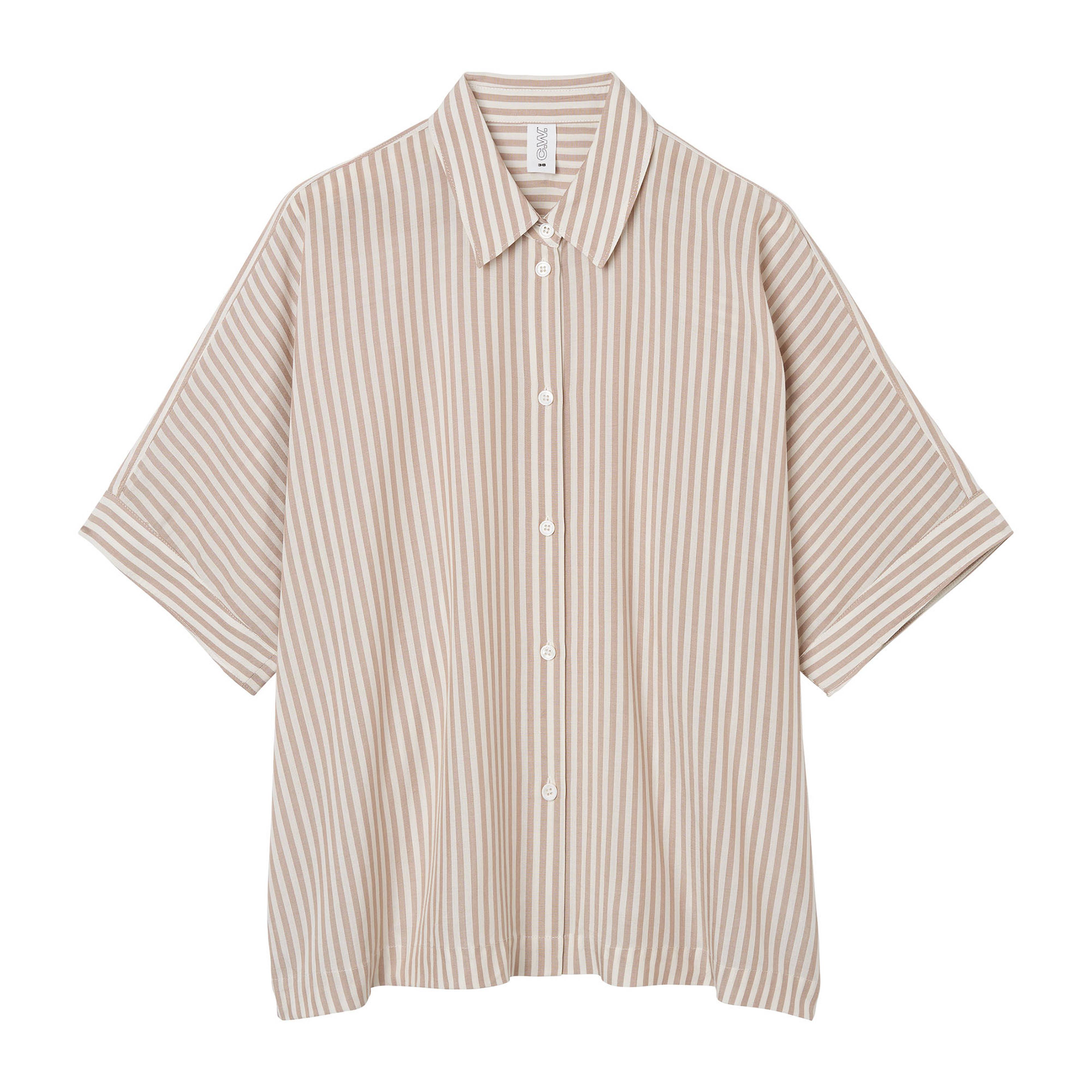 Vid skjortblus i viskos KELIS, från Carin Wester, i färgen Beige Stripe. Klicka för att öppna bilden i stort format