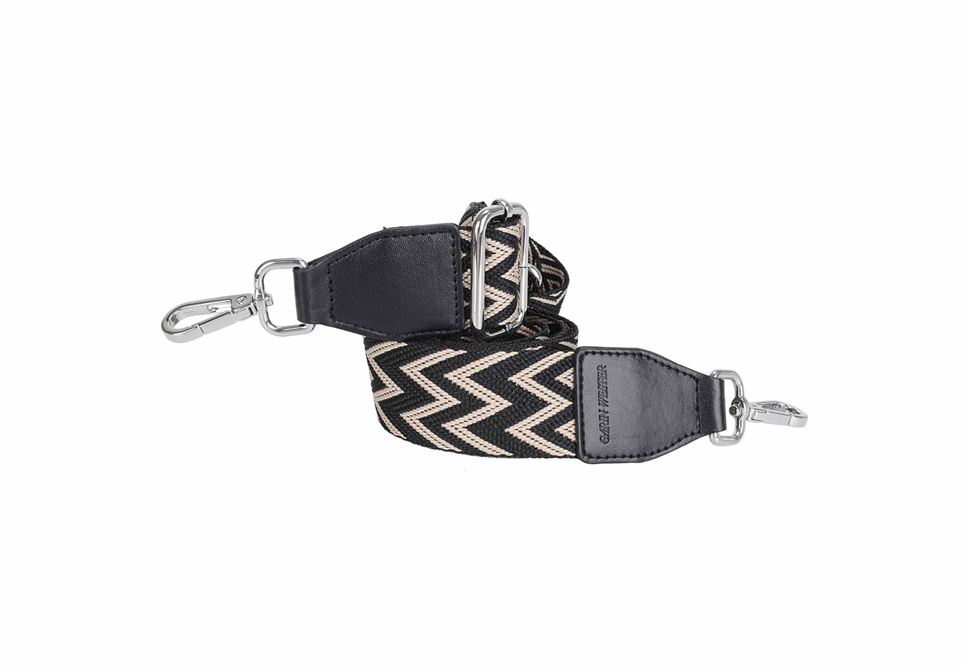 Jacquardvävd axelrem MIX, från Carin Wester, i färgen Black/Beige. Klicka för att öppna bilden i stort format