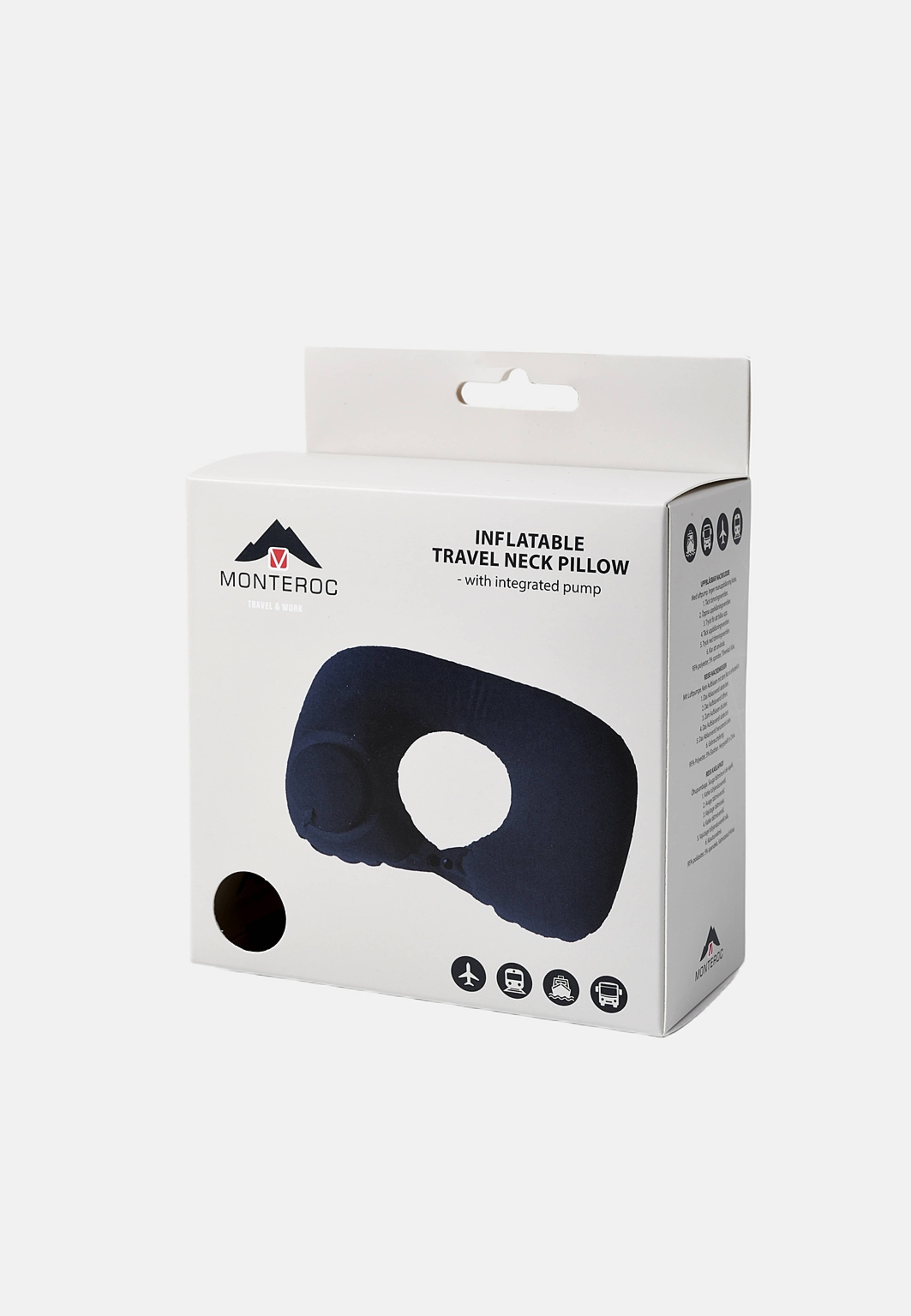 Uppblåsbar nackkudde med inbyggd pump, från Monteroc, i färgen Dark Blue. Klicka för att öppna bilden i stort format
