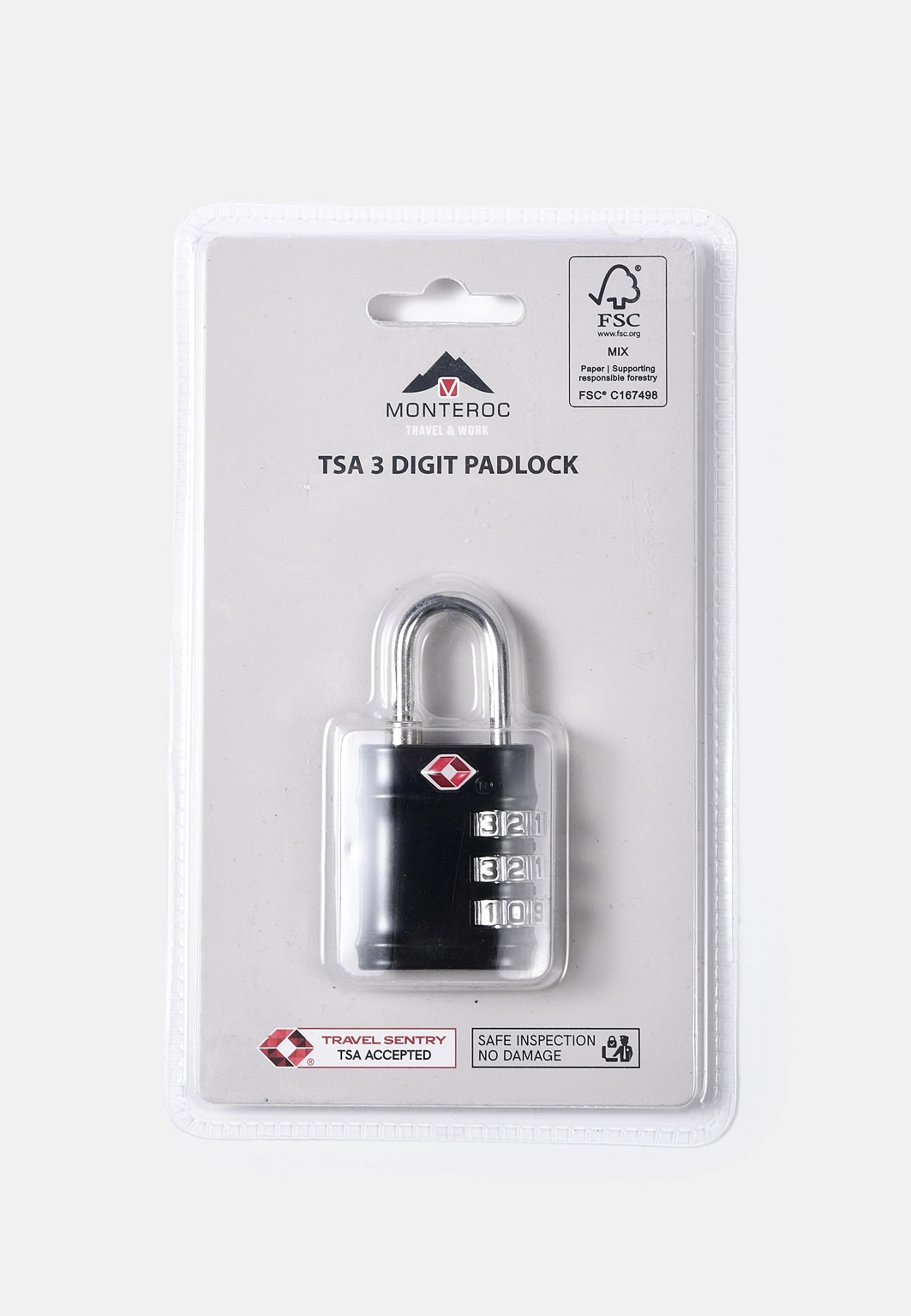 TSA-godkänt kombinationslås 3 siffror, från Monteroc, i färgen Black. Klicka för att öppna bilden i stort format