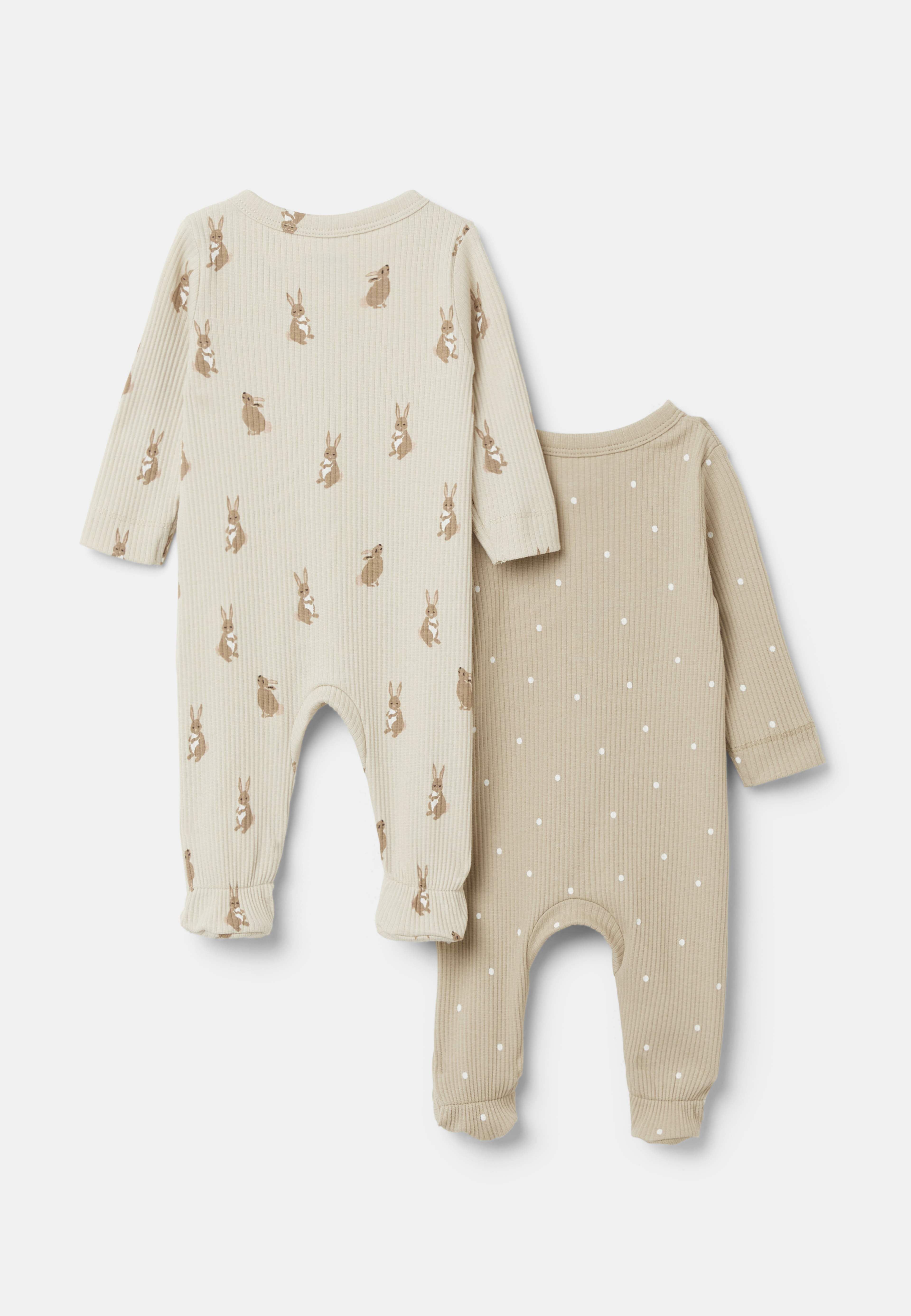 Ribbstickad pyjamas med tryckknappar LELLE, 2-pack